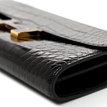 Hermes Shiny Alligator Enamel Constance Long Wallet To Go Black 9 of 10