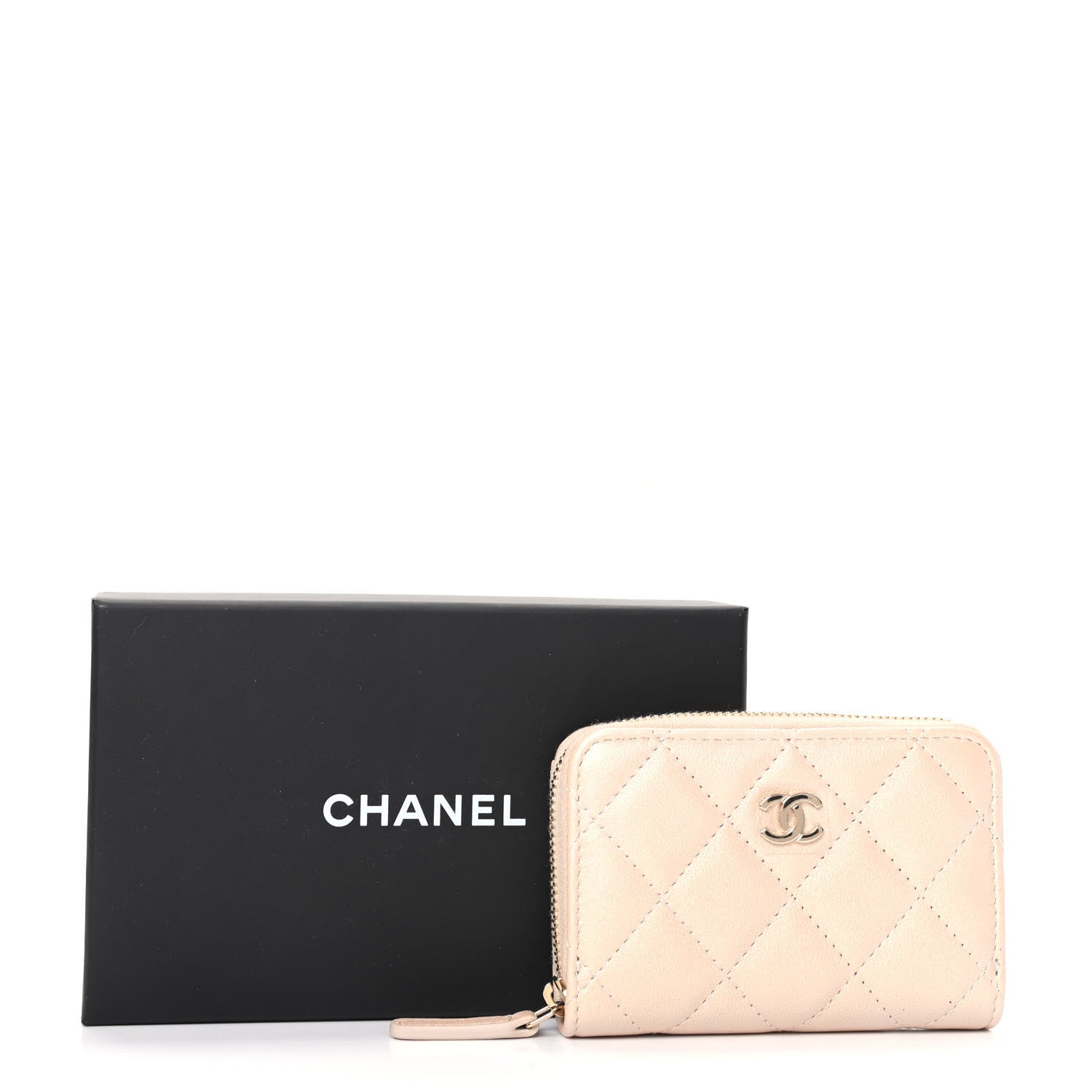 Chanel Iridescent Calfskin Quilted Zip Coin Purse Wallet Beige 8 of 8