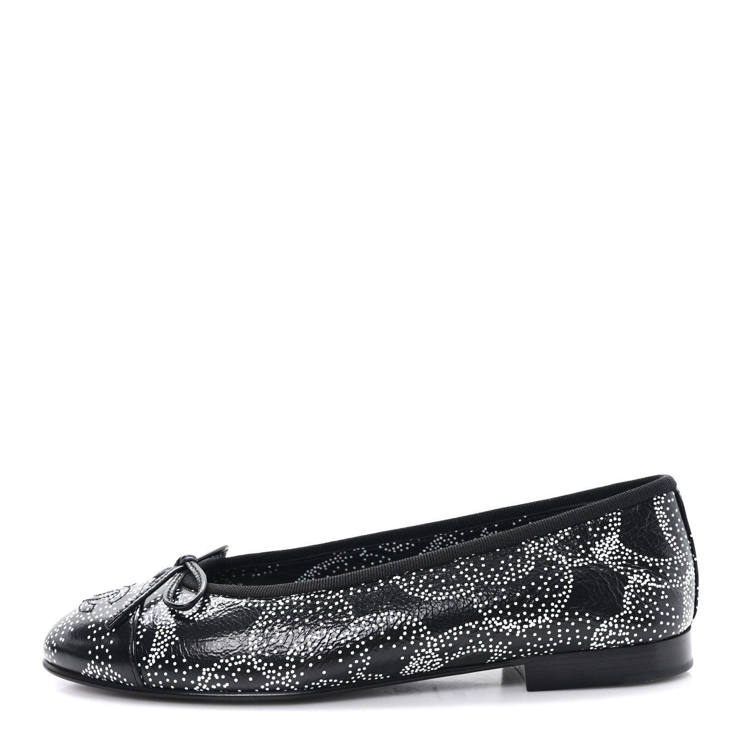 Chanel Calfskin Camellia Printed Cap Toe Ballerina Flats 36.5 Black White 1 of 10