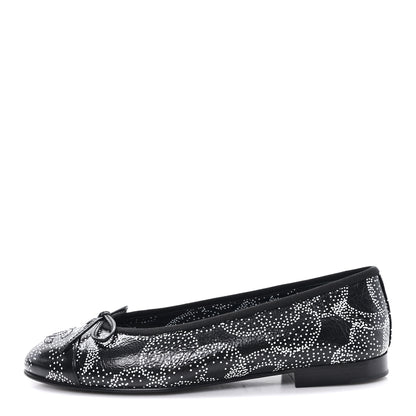 Chanel Calfskin Camellia Printed Cap Toe Ballerina Flats 36.5 Black White 1 of 10