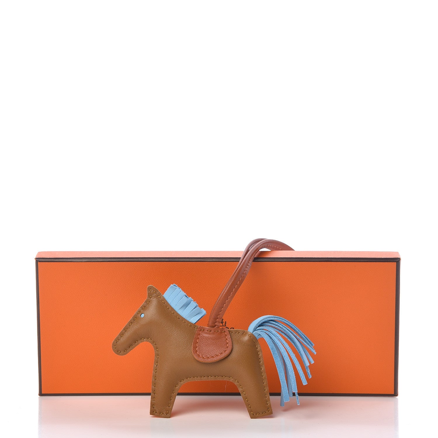 Hermes Milo Lambskin Grigri Rodeo Horse Bag Charm PM Kraft Celeste Pain D'Epice 5 of 5