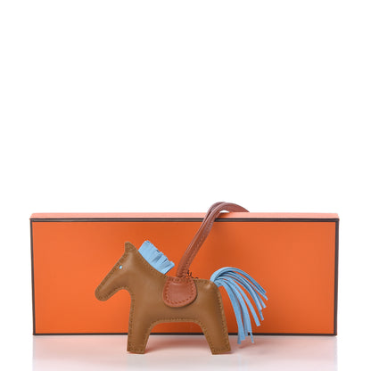 Hermes Milo Lambskin Grigri Rodeo Horse Bag Charm PM Kraft Celeste Pain D'Epice 5 of 5