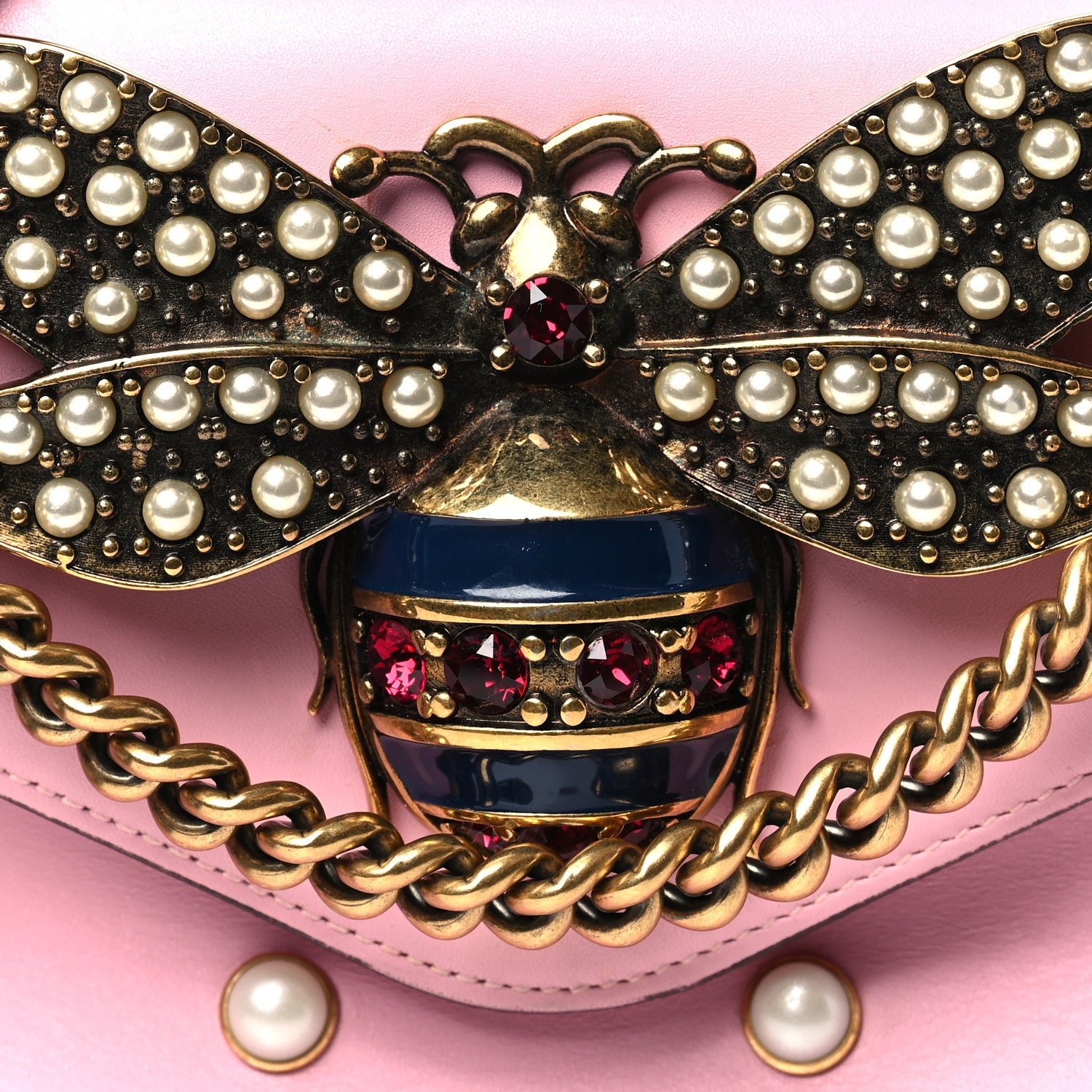 Gucci Nappa Pearl Studded Mini Queen Margaret Broadway Shoulder Bag Sugar Pink 8 of 13
