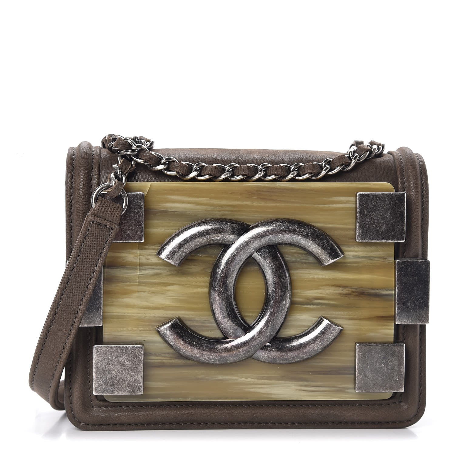 Chanel Iridescent Calfskin Marble Plexiglass Boy Brick Flap Dark Khaki 1 of 8