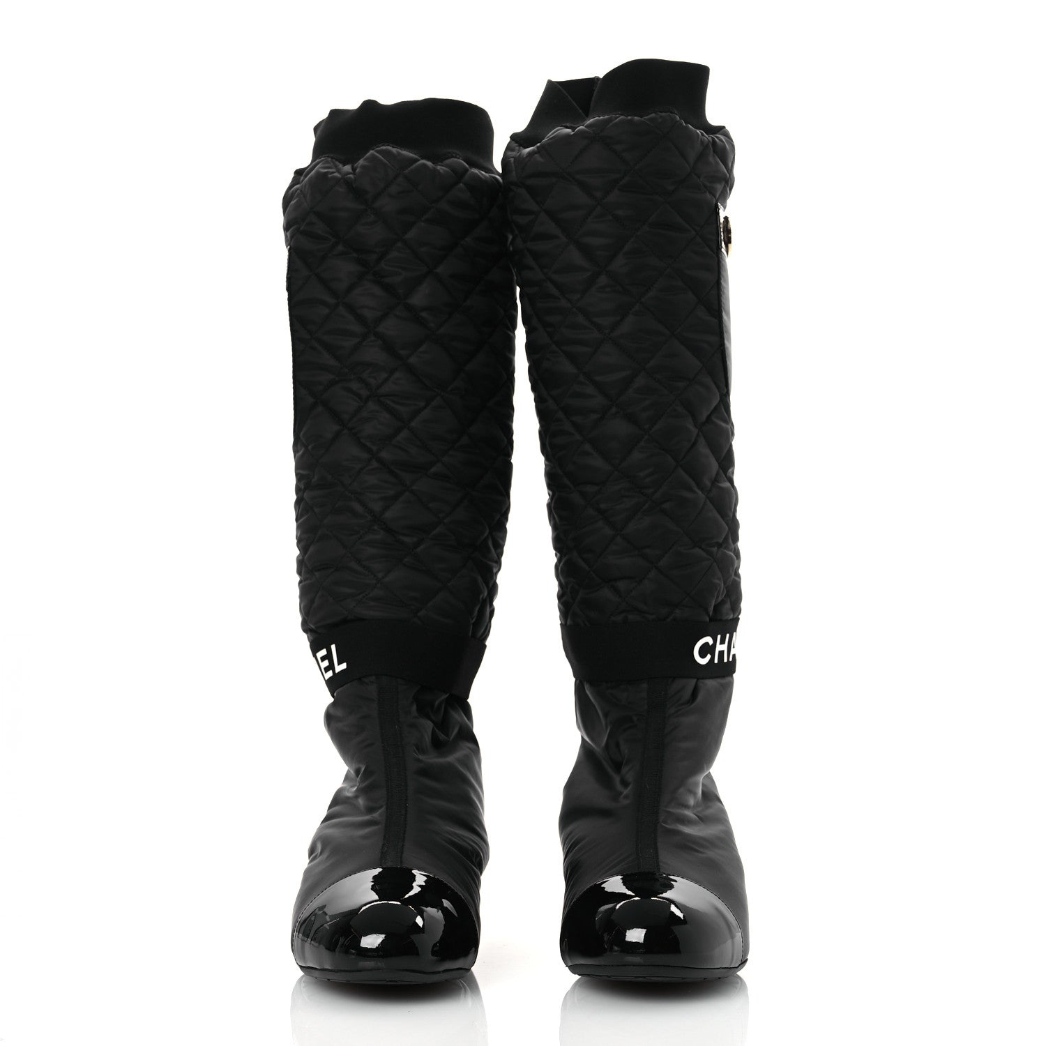 Chanel Mixed Fibers Lambskin Patent Calfskin Convertible High Boots 38 Black 5 of 22