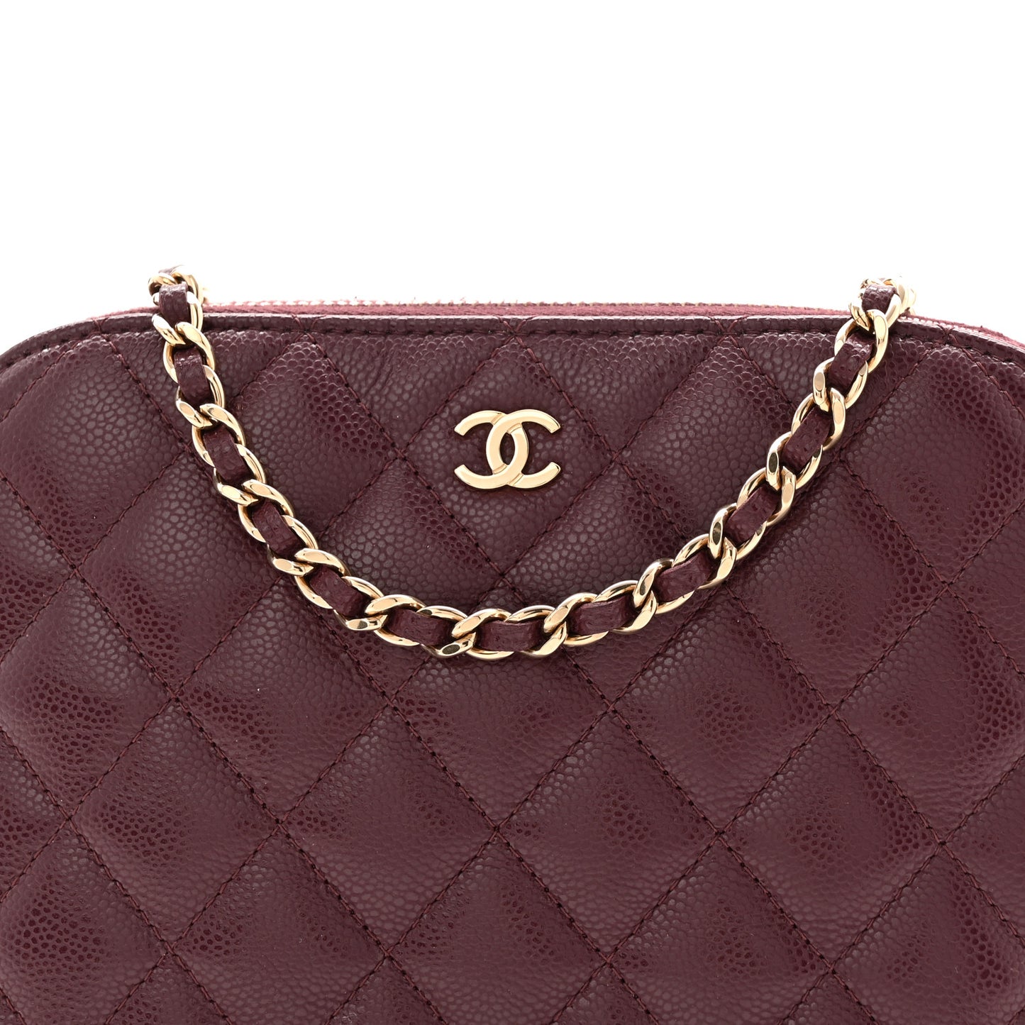 Caviar Quilted Classic Clutch With Chain Dark Burgundy