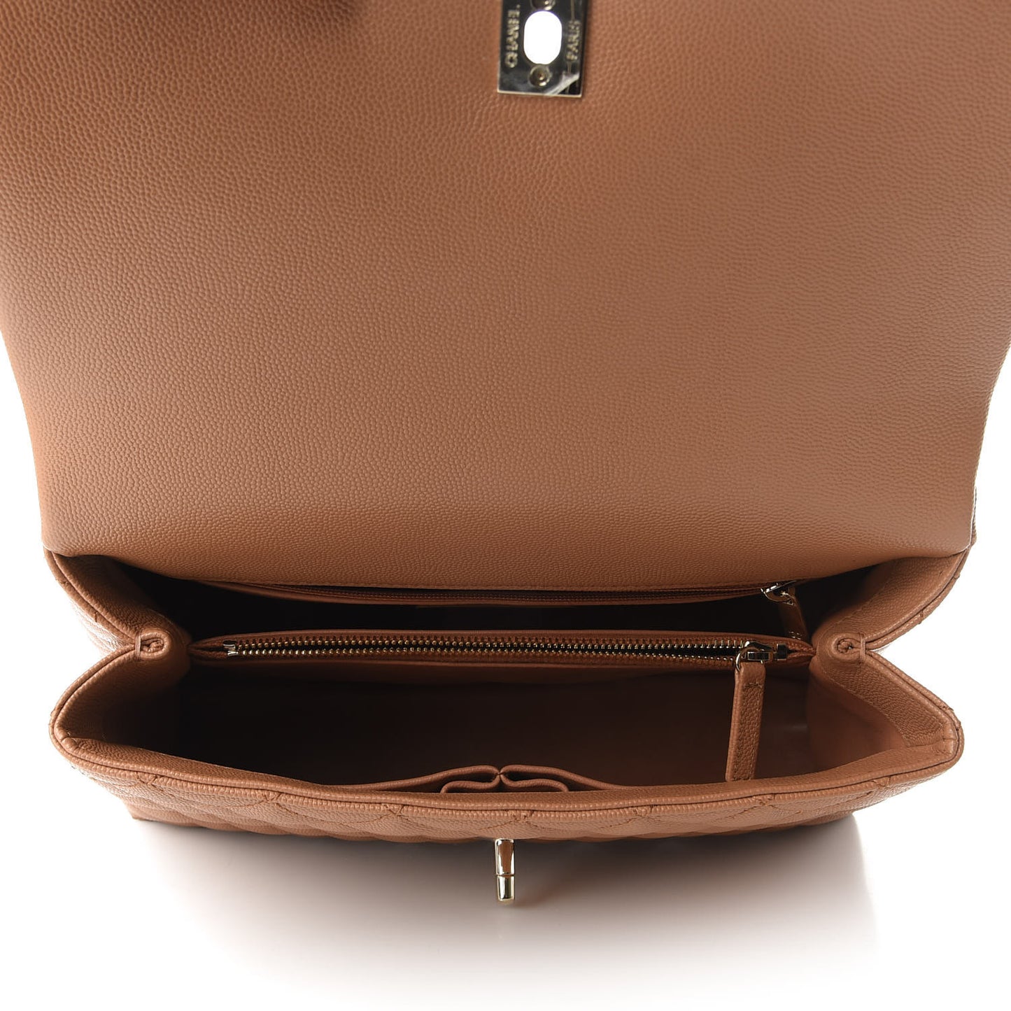 Caviar Quilted Lizard Embossed Small Coco Handle Flap Brown