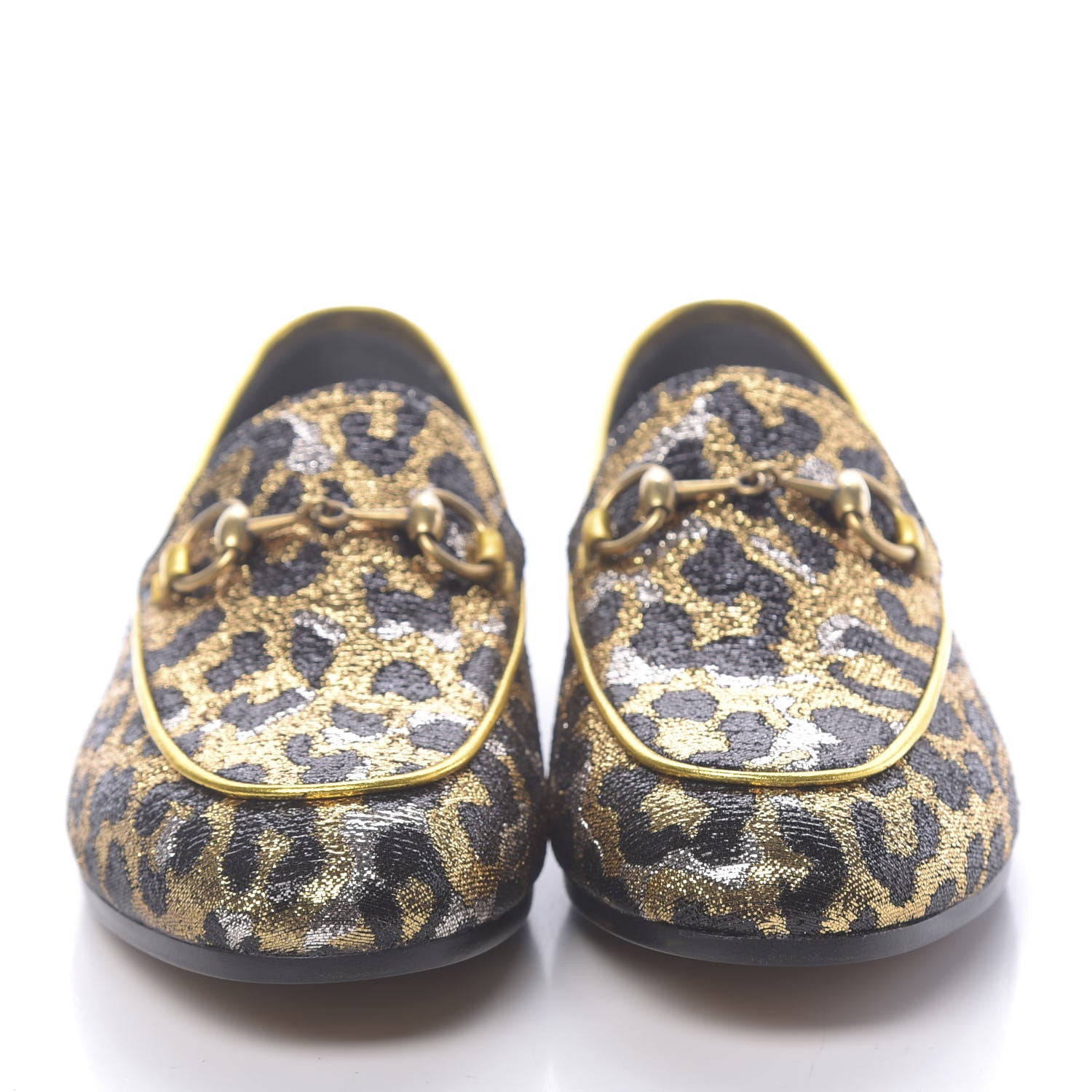 Gucci Jacquard Leopard Print Horsebit Womens Jordaan Loafers 36 Gold 2 of 9