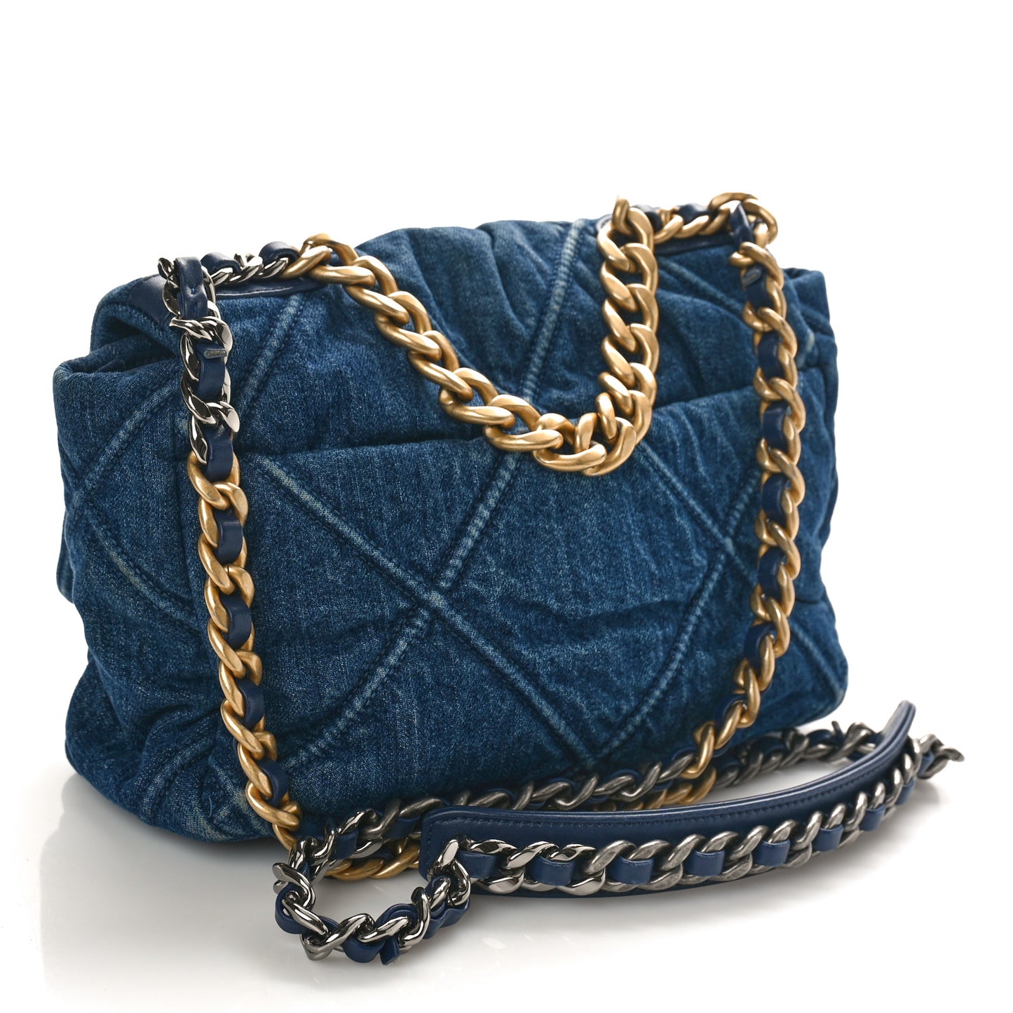 Denim Quilted Medium Chanel 19 Flap Blue