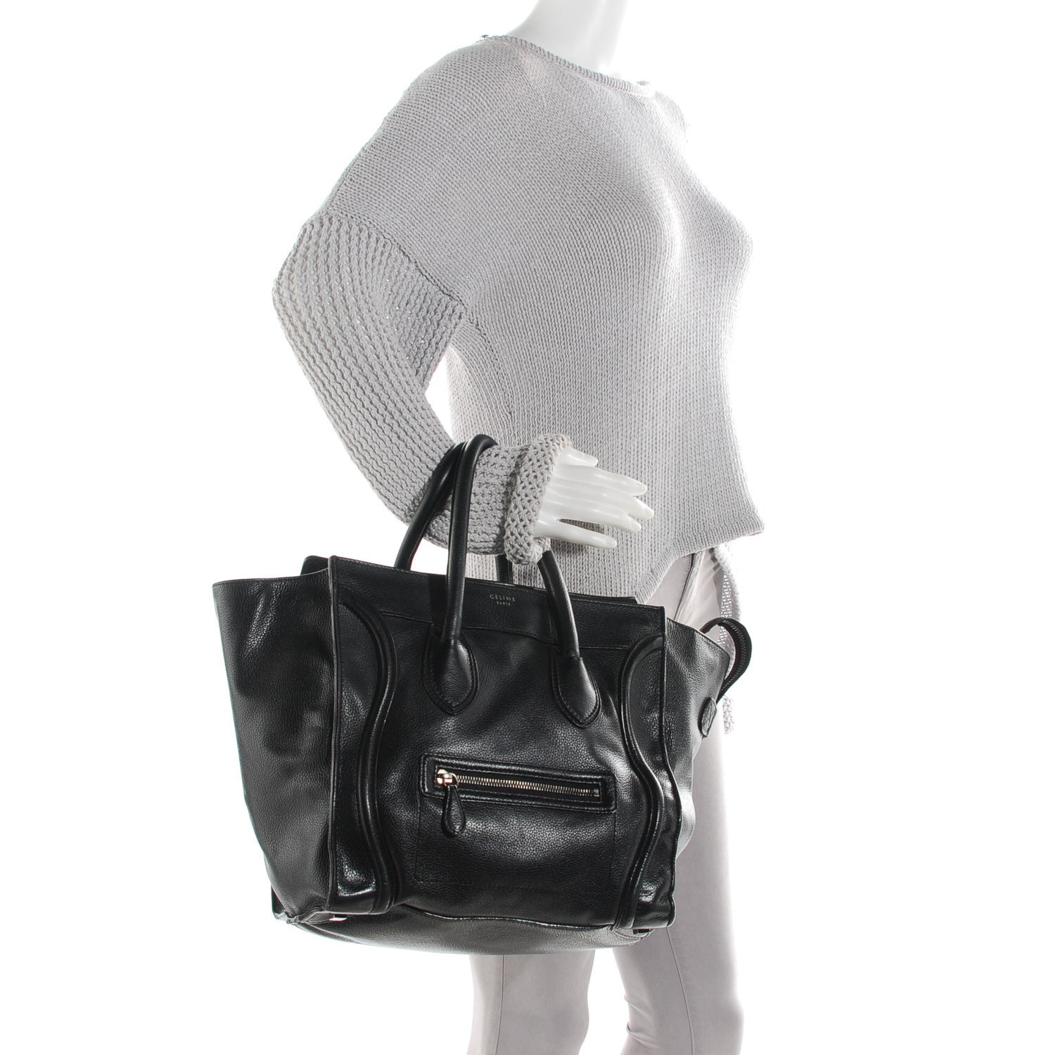 Celine Drummed Calfskin Mini Luggage Black 2 of 8