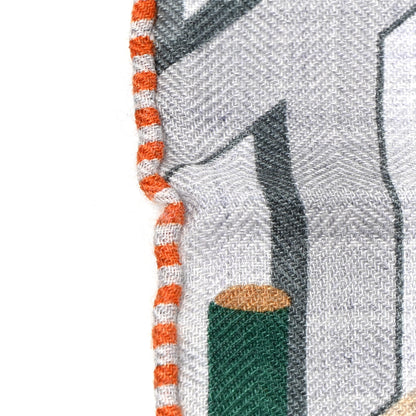 Hermes Cashmere Silk Horse Club Shawl 140 Gris Chine Orange 5 of 11