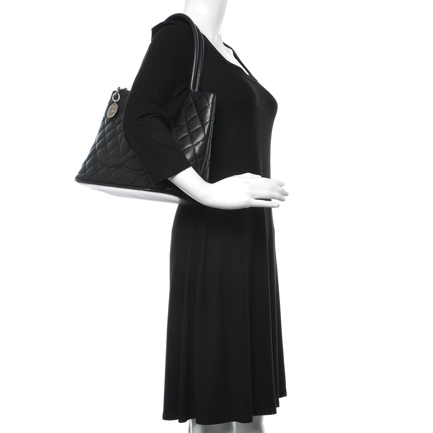 Caviar Quilted Medallion Tote Black