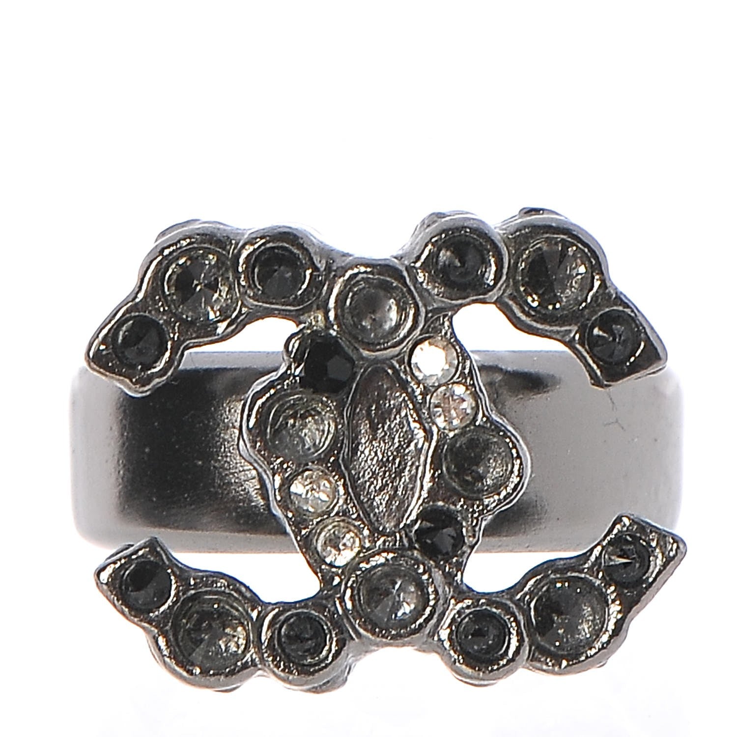 Chanel Ruthenium Crystal CC Logo Ring 6 1 of 5