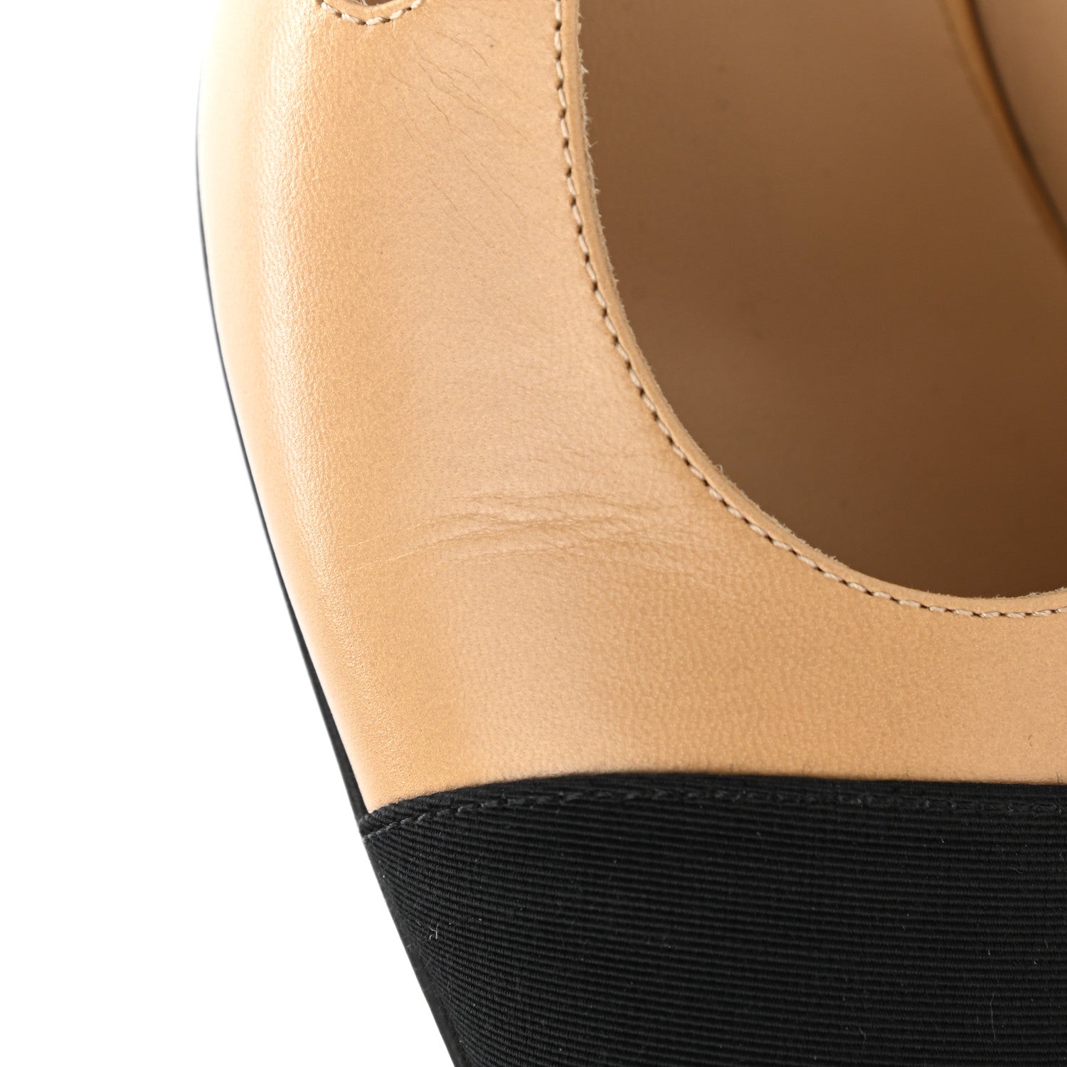 Chanel Goatskin Grosgrain Cap Toe CC Slingback Pumps 37.5 Beige Black 12 of 13
