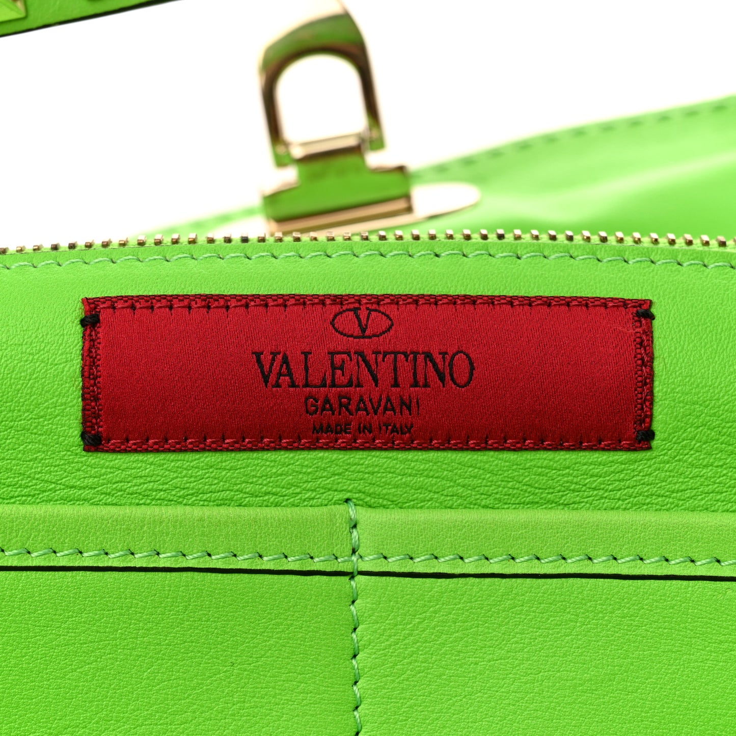 Vitello Medium Rockstud Tote Green Fluo