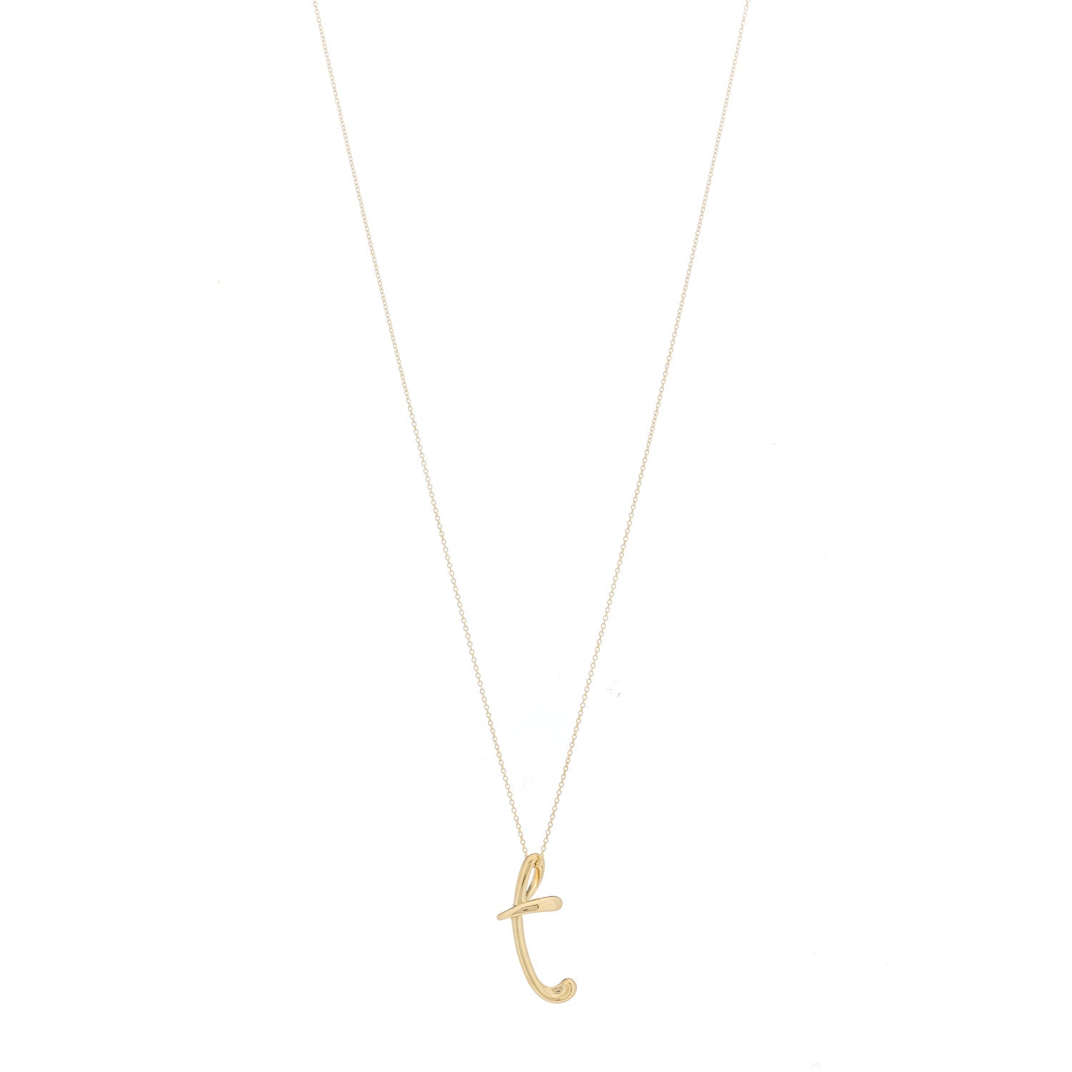 Tiffany 18K Yellow Gold Elsa Peretti Letter T Pendant Necklace 1 of 4
