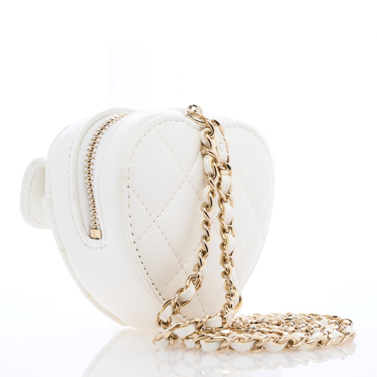 Lambskin Quilted CC In Love Heart Coin Purse With Chain White