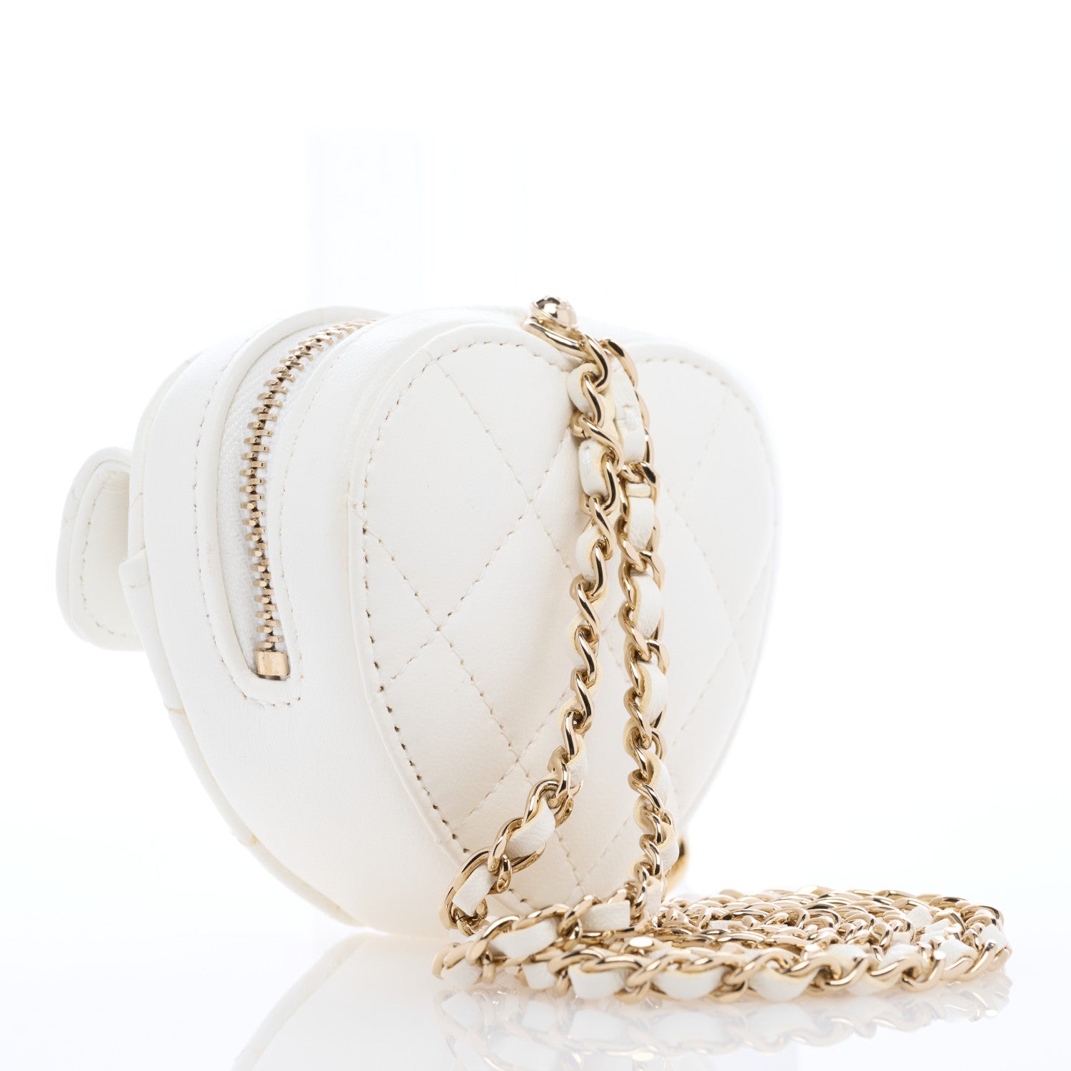 Chanel Lambskin Quilted CC In Love Heart Coin Purse With Chain White 3 of 7