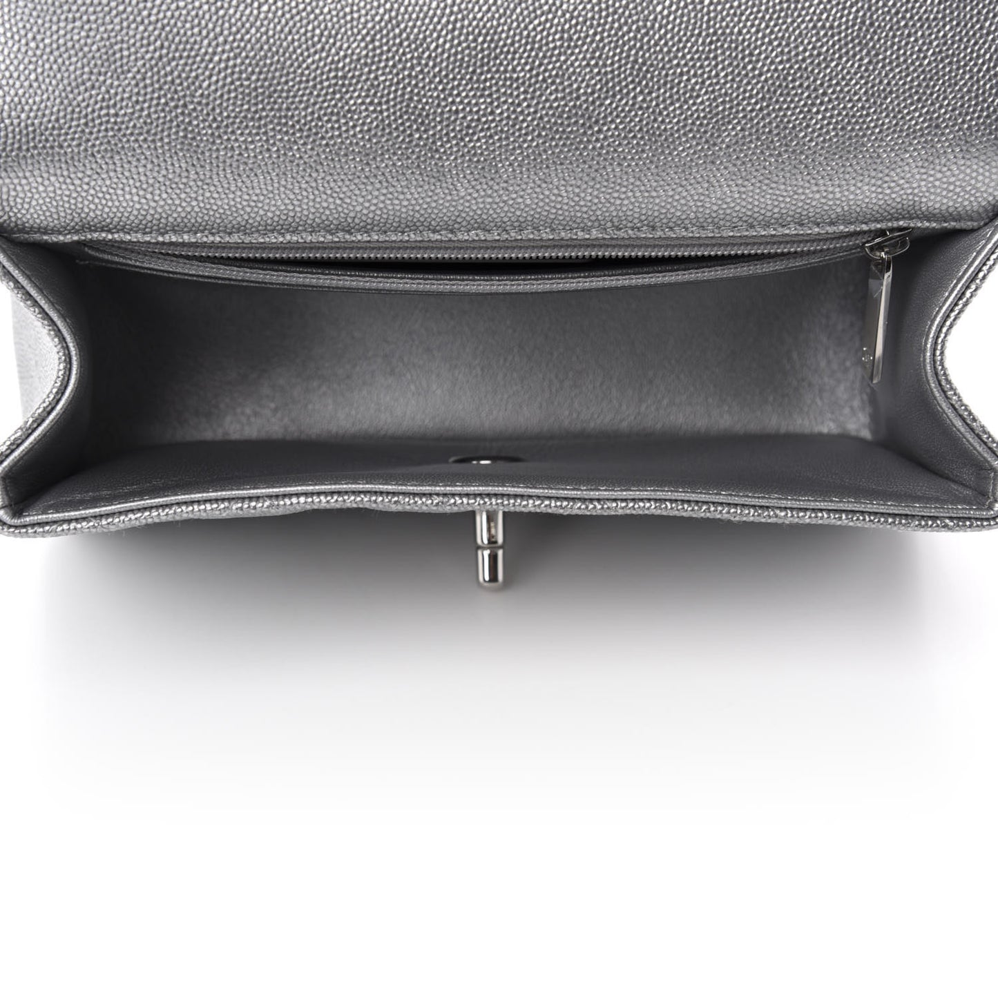Metallic Caviar Quilted Mini Top Handle Rectangular Flap Silver