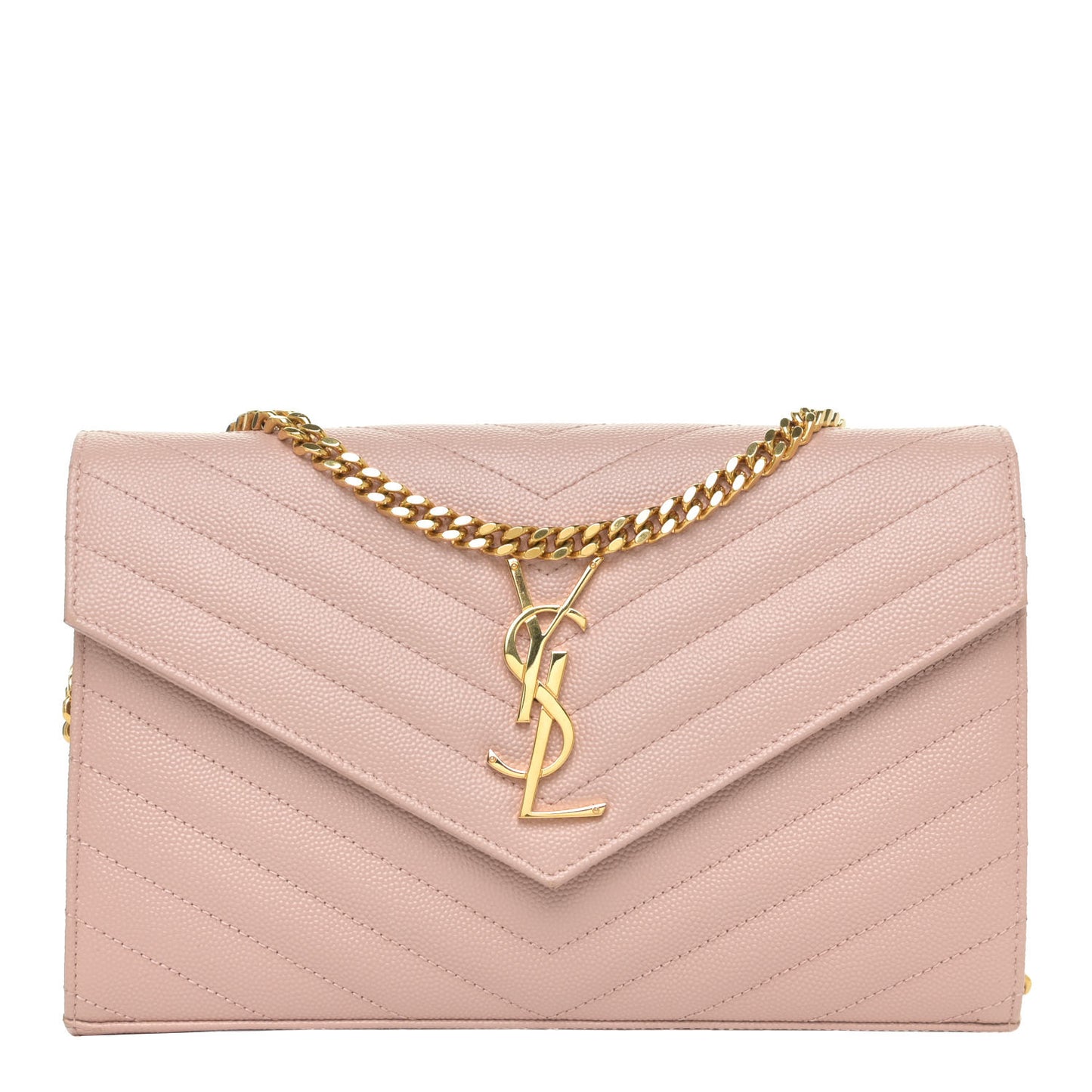 Grain De Poudre Matelasse Chevron Monogram Chain Wallet Pale Blush