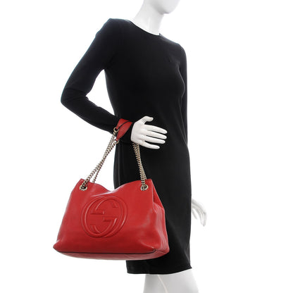 Gucci Pebbled Calfskin Medium Soho Chain Shoulder Bag Tabasco Red 2 of 17