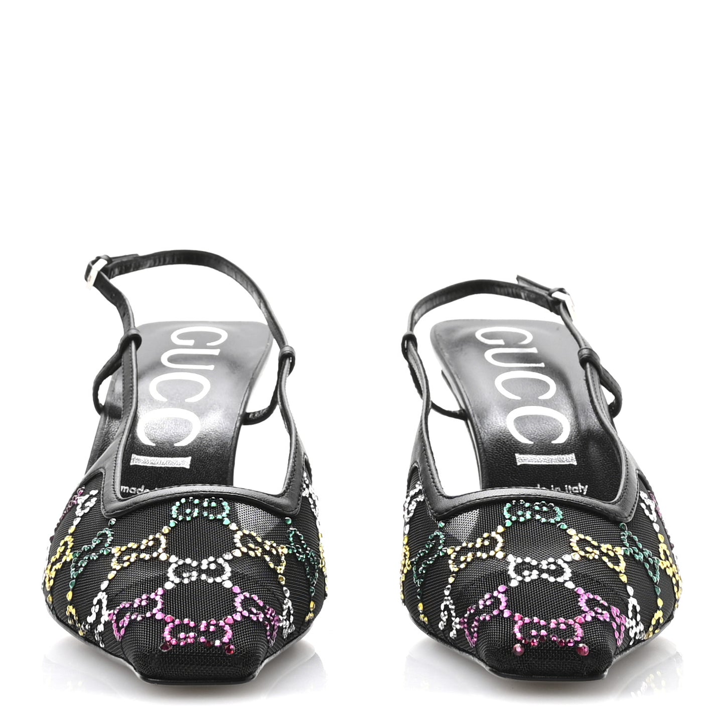 Tela Retino Nappa Charlotte Crystal GG Monogram Square G 75mm Slingback Pumps 39.5 Black