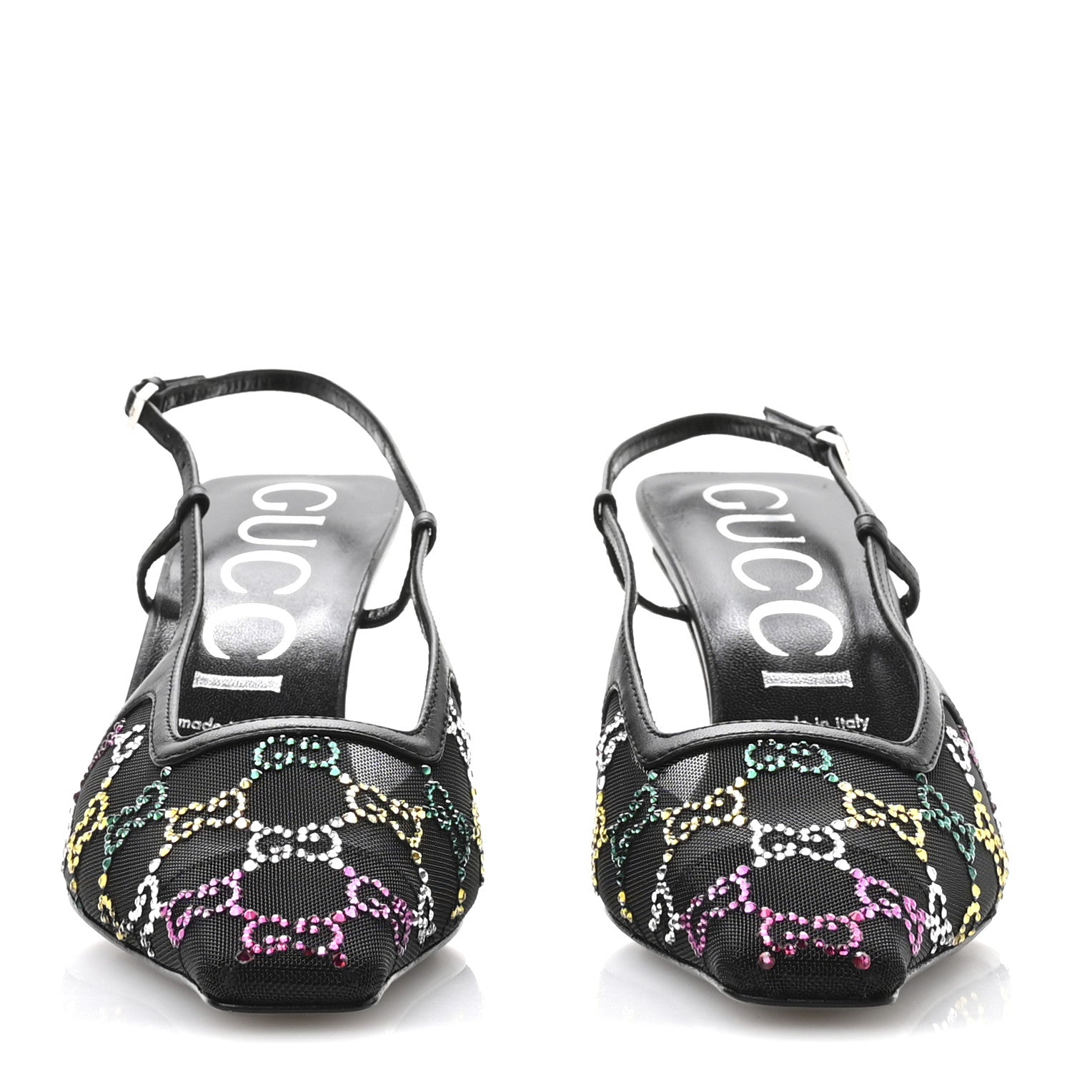 Gucci Tela Retino Nappa Charlotte Crystal GG Monogram Square G 75mm Slingback Pumps 39.5 Black 3 of 8