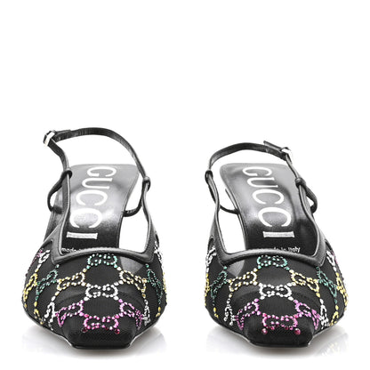 Gucci Tela Retino Nappa Charlotte Crystal GG Monogram Square G 75mm Slingback Pumps 39.5 Black 3 of 8