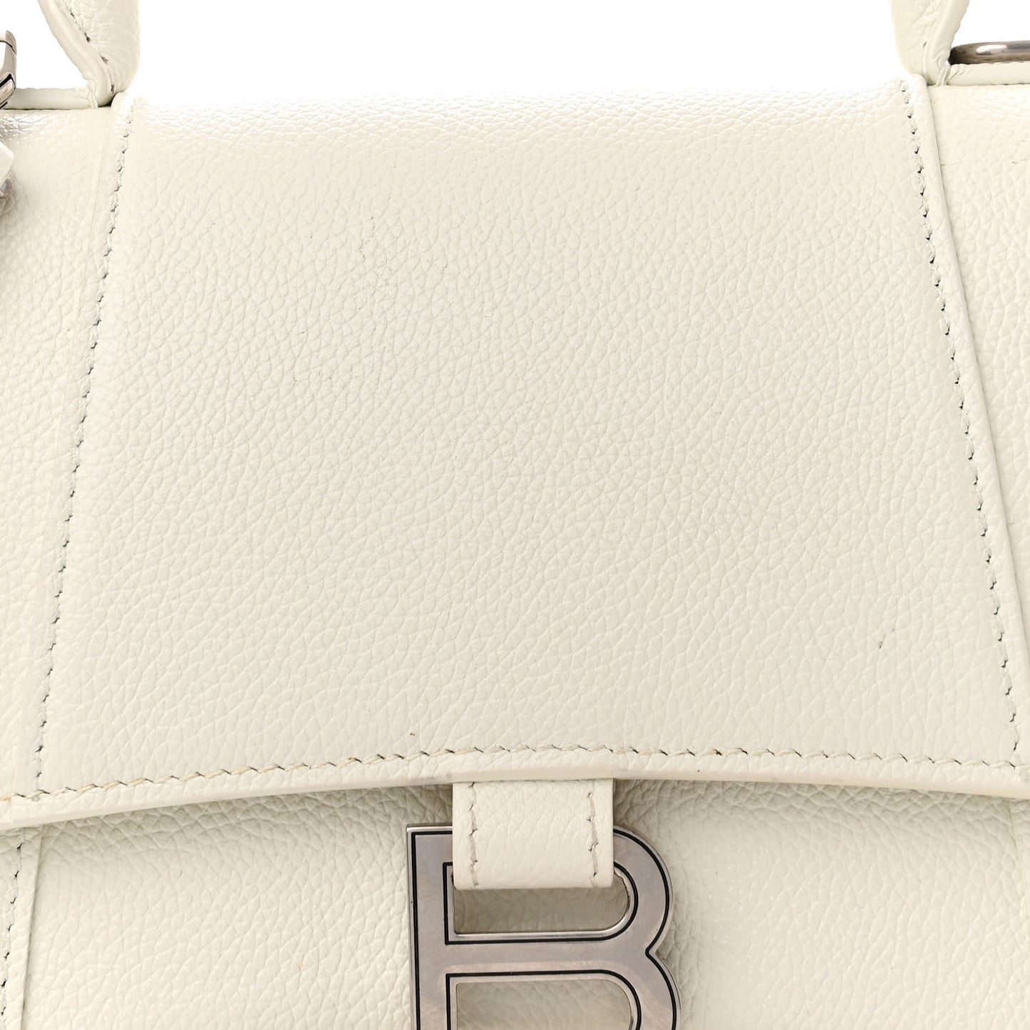 Grained Calfskin Small Hourglass Top Handle Bag White