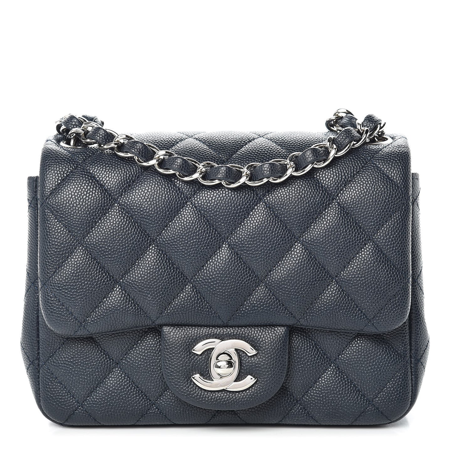 Caviar Quilted Mini Square Flap Navy