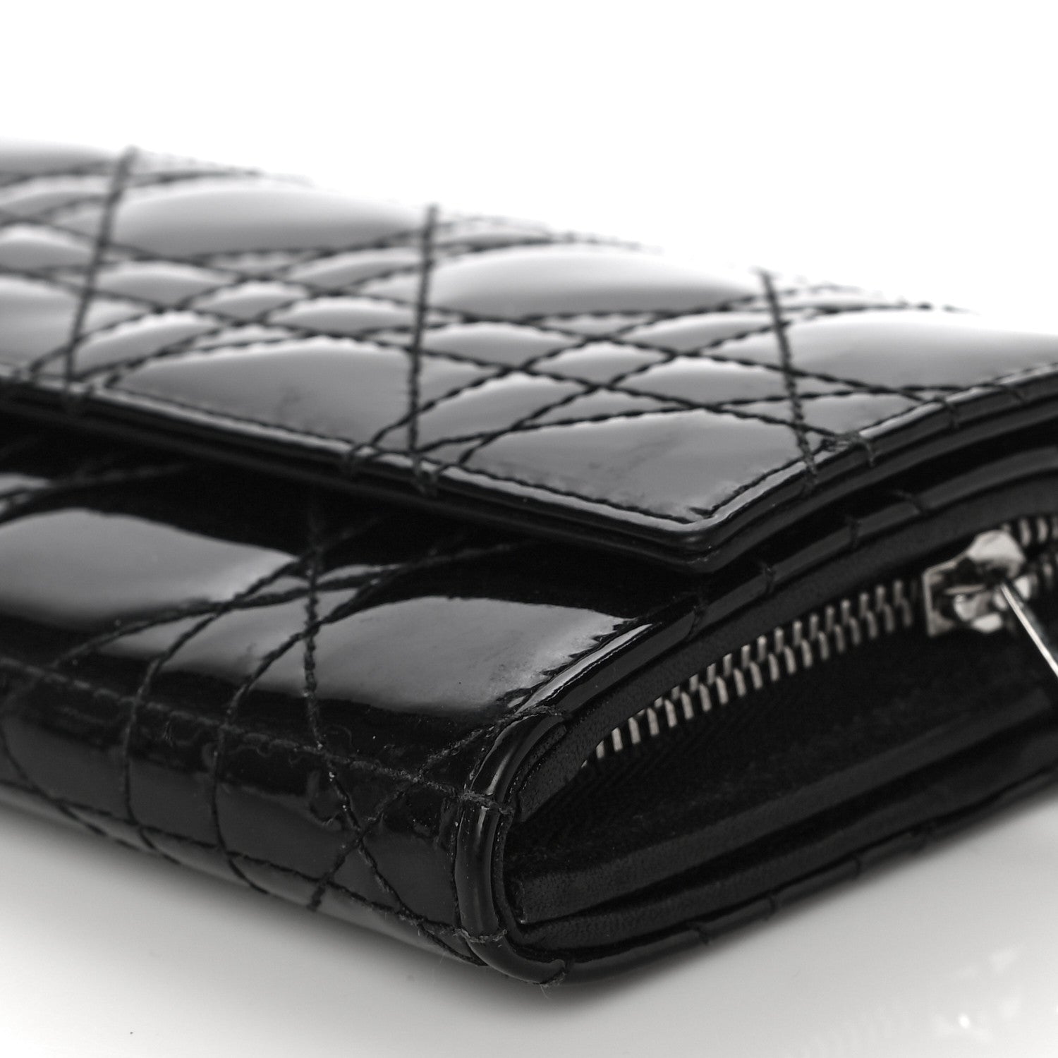 Christian Dior Patent Cannage Lady Dior Rendezvous Wallet On Chain Black 7 of 18