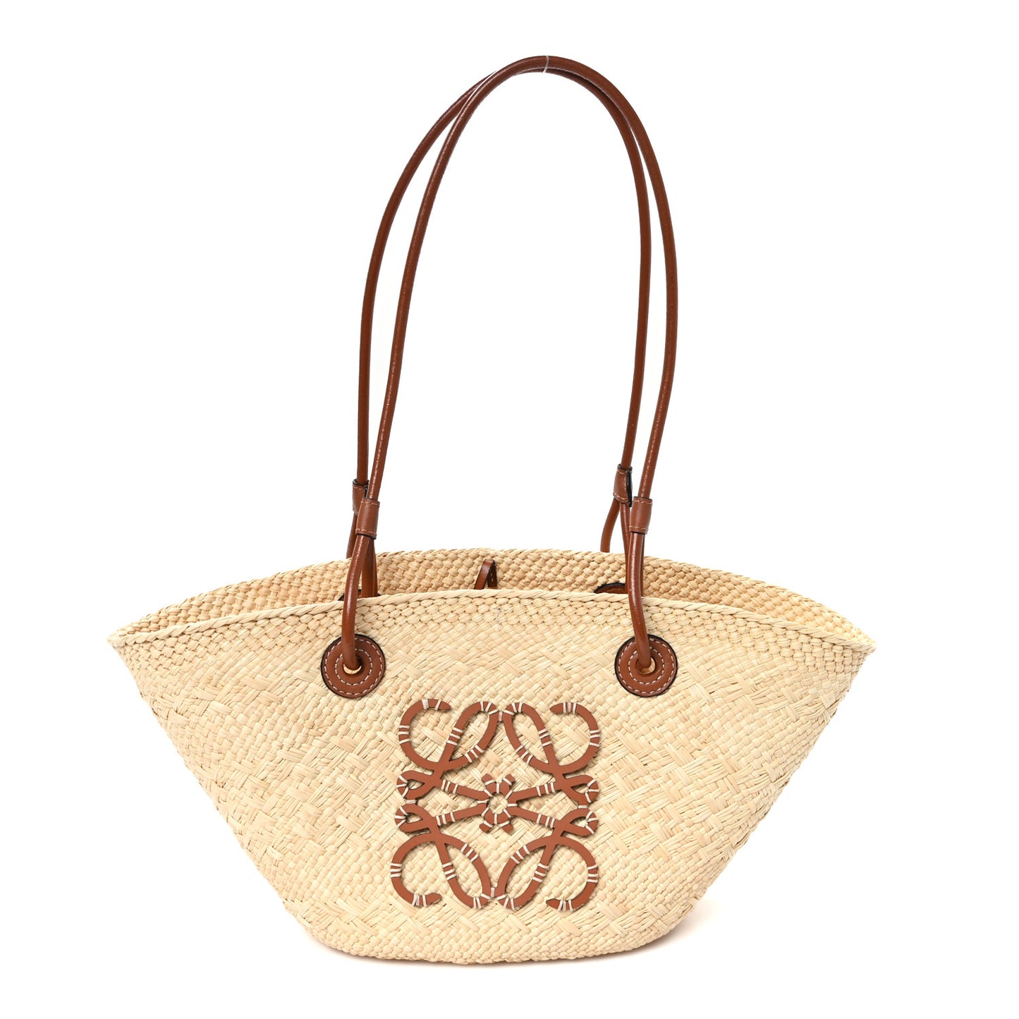 Calfskin Raffia Small Anagram Basket Tote Bag Natural Tan