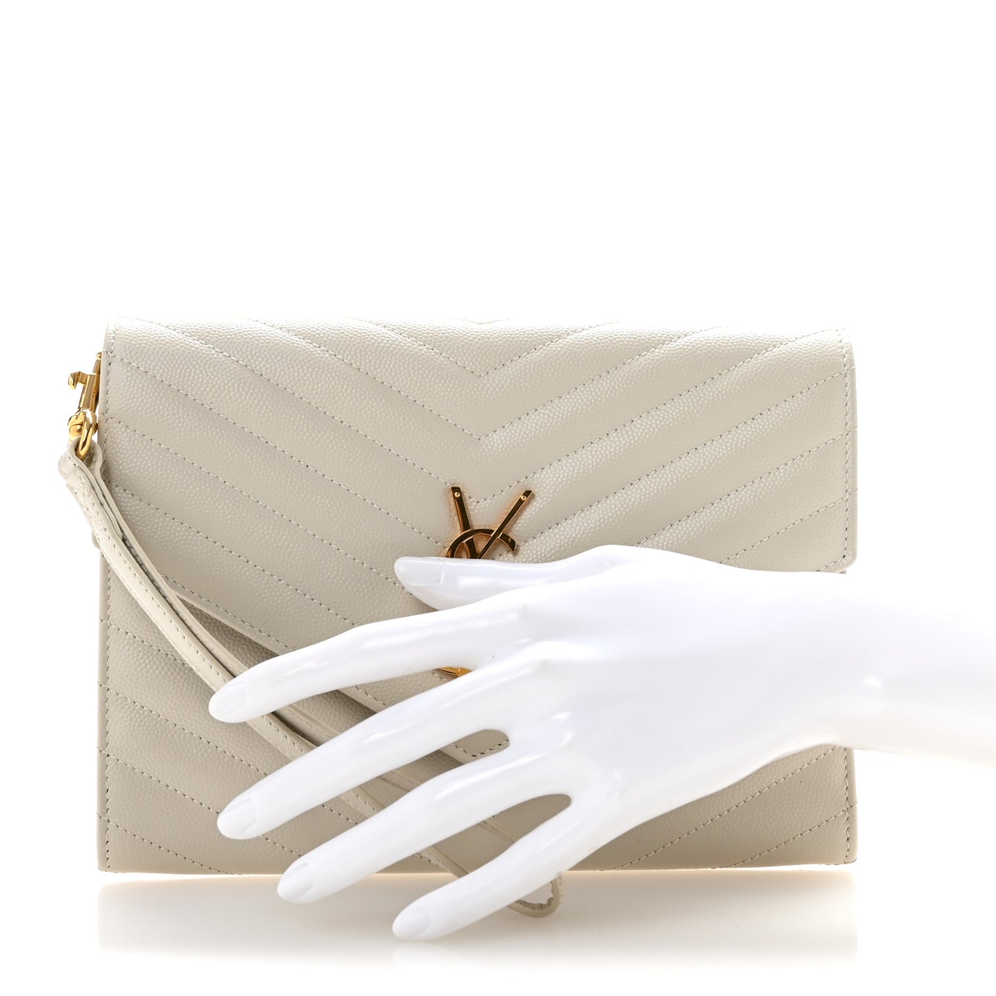 Grain De Poudre Matelasse Chevron Monogram Envelope Clutch Crema Soft