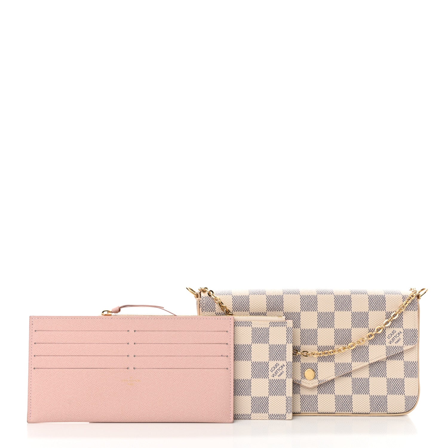 Louis Vuitton Damier Azur Pochette Felicie Chain Wallet Rose Ballerine 3 of 11