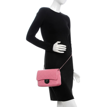 Chanel Shiny Goatskin Quilted Small Double Carry Waist Chain Flap Pink 3 of 12