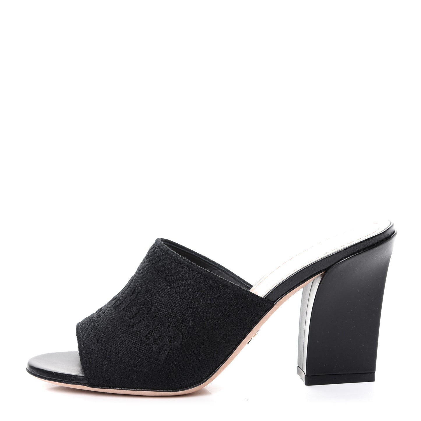 Cotton Embroidered D-Way Heeled Slide Sandal 36.5 Black