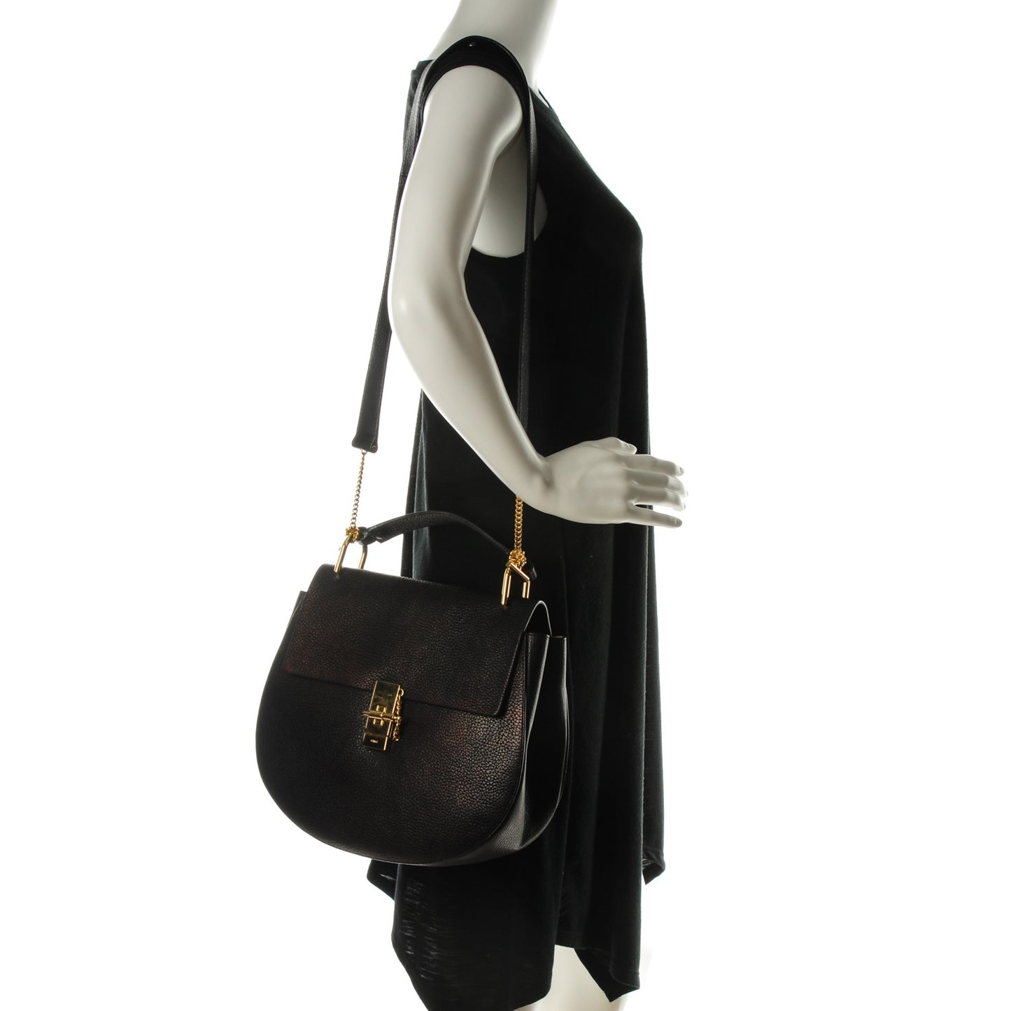 Grained Lambskin Large Drew Shoulder Bag Black