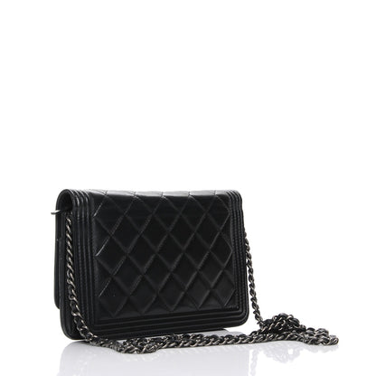 Chanel Lambskin Quilted Boy Wallet On Chain WOC Black 3 of 8