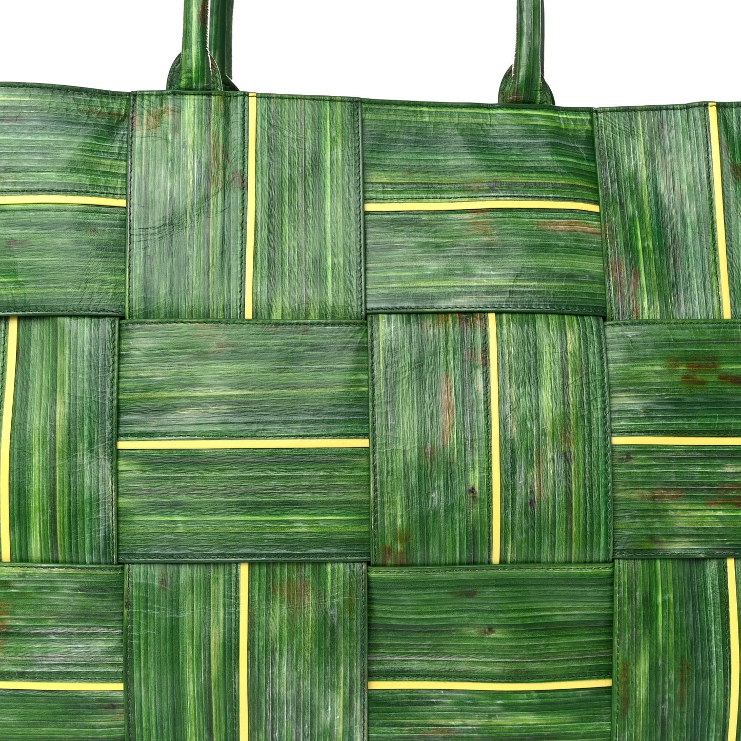 Calfskin Intrecciato Tropical Leaf Printed Large Arco Tote Raintree Seagrass Sherbert
