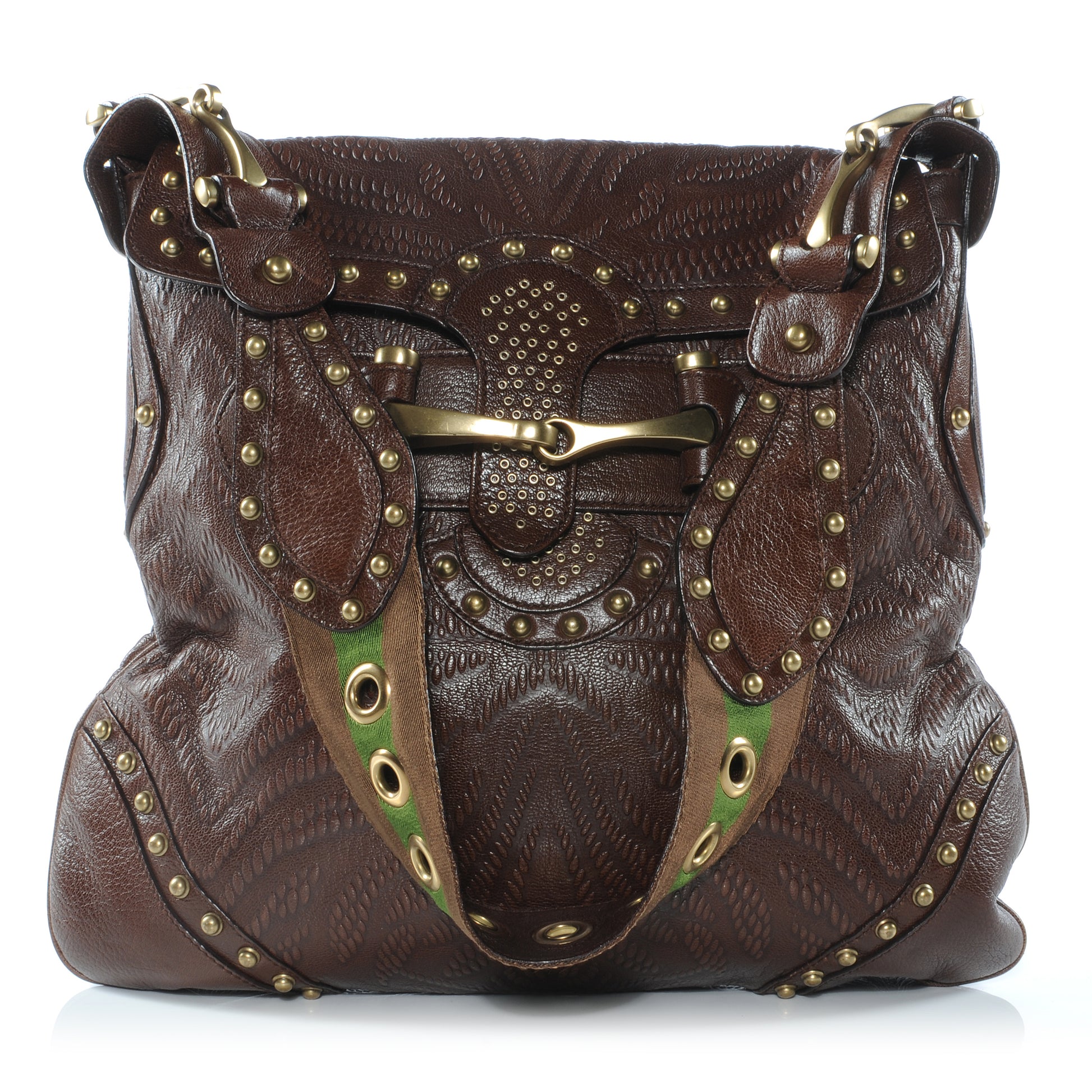 Gucci Leather Studded and Tooled Pelham Brown 1 of 7