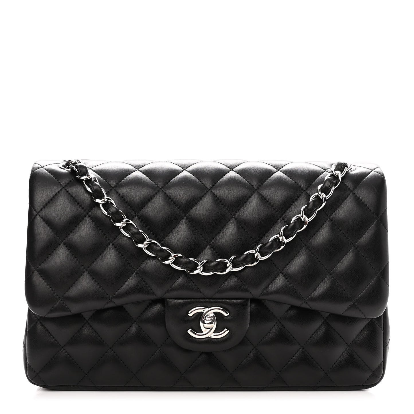 Lambskin Quilted Jumbo Double Flap Black