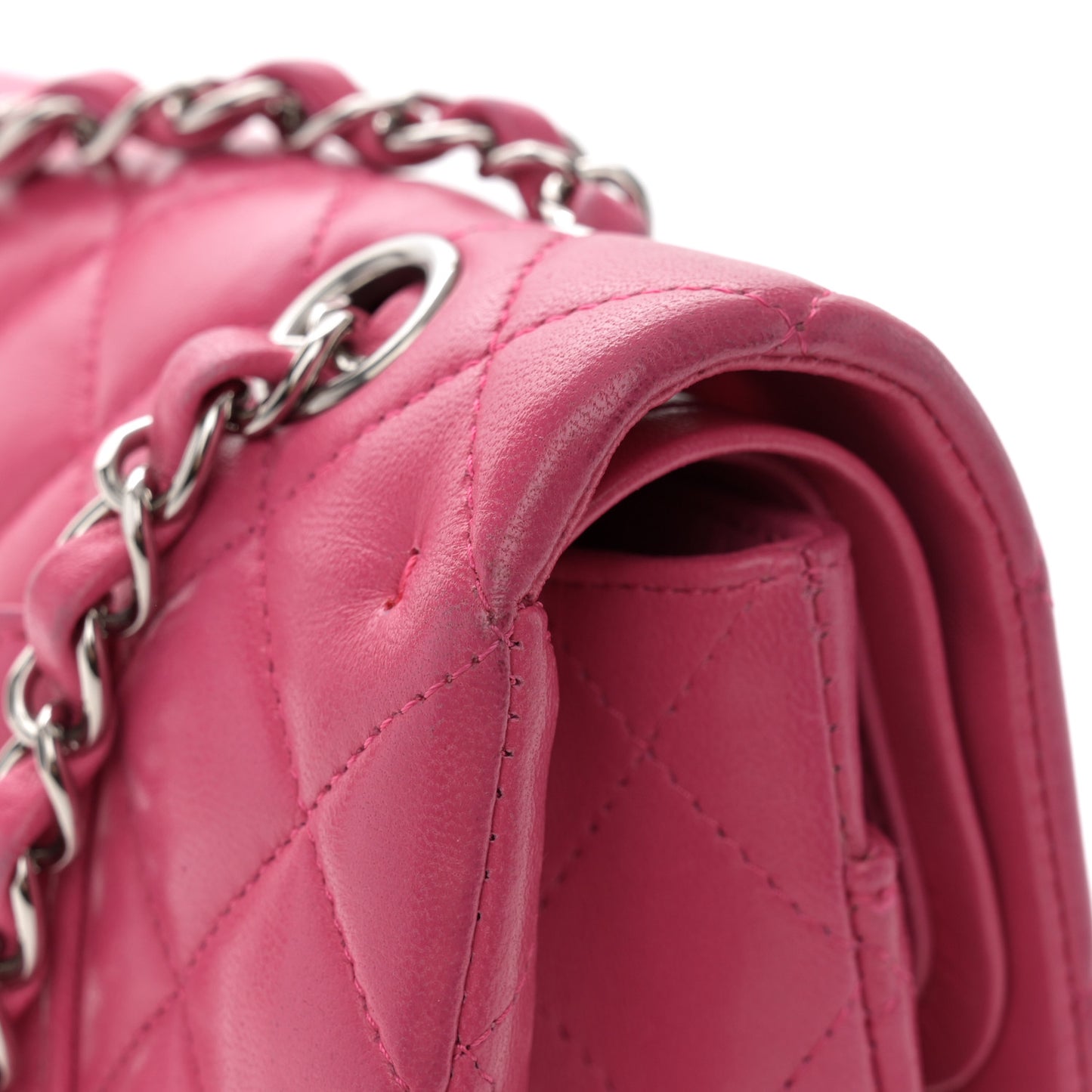 Lambskin Quilted Medium Double Flap Dark Pink