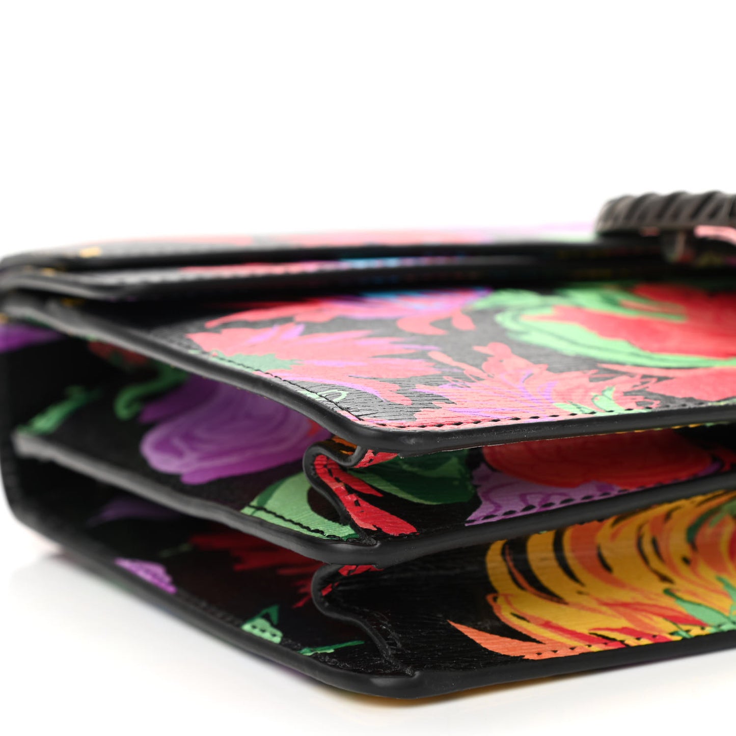 X KEN SCOTT New Shangai Calfskin Jenny Floral Print Small Dionysus Shoulder Bag Black Pink