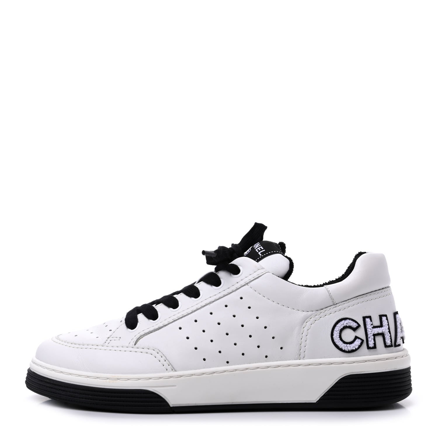 Chanel Calfskin Womens Logo Sneakers 40 White Black 1 of 9