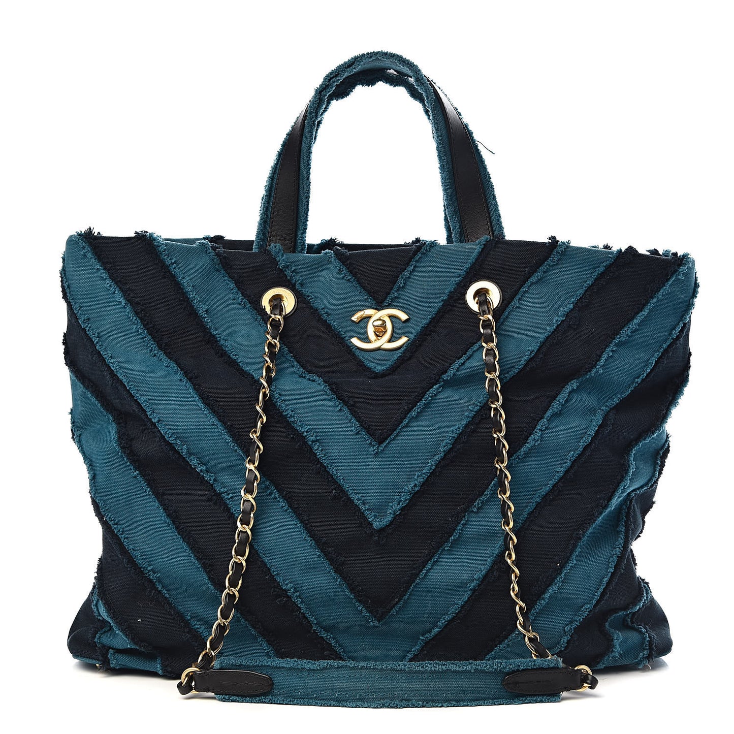 Canvas Chevron Cuba Patchwork Shopper Tote Blue