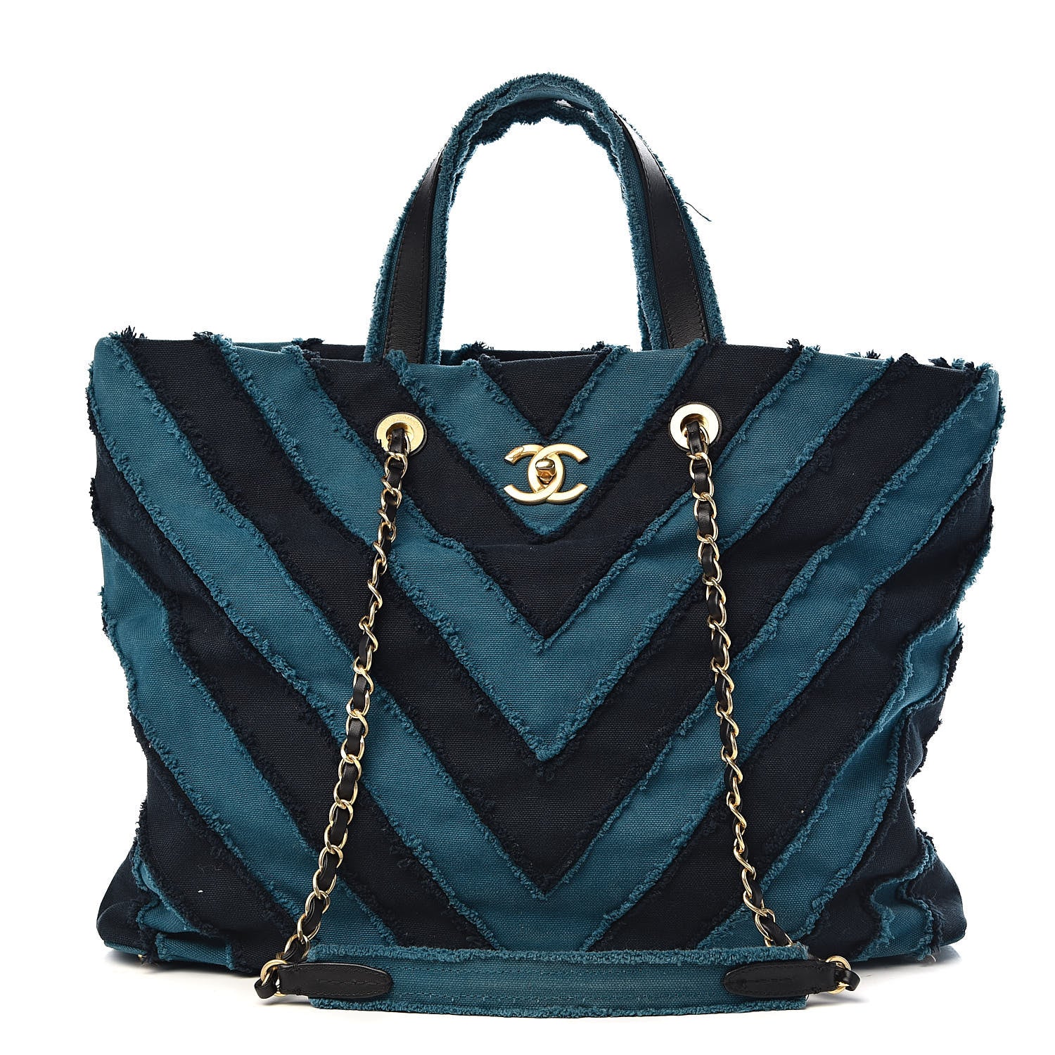 Chanel Canvas Chevron Cuba Patchwork Shopper Tote Blue 1 of 12