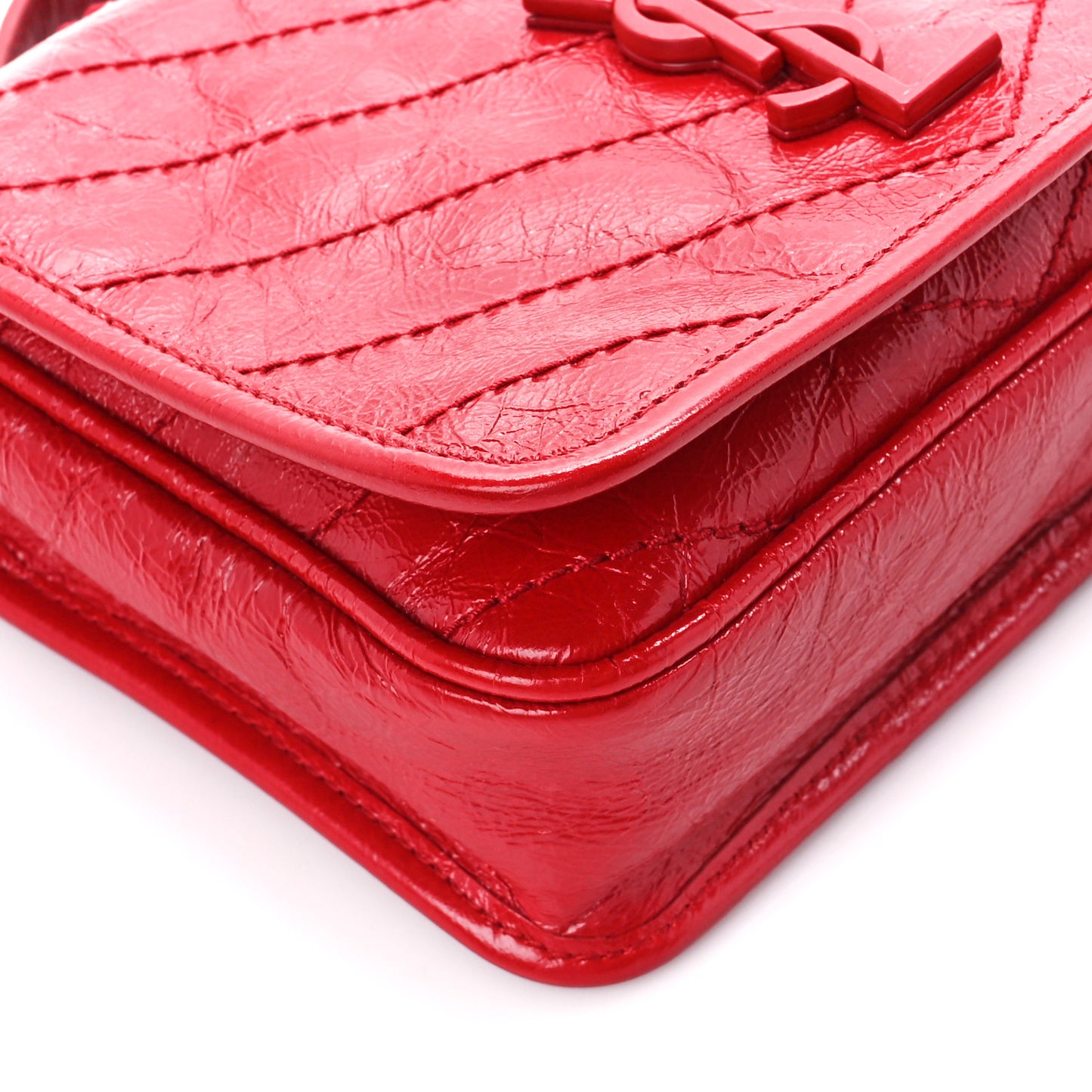 Crinkled Calfskin Matelasse Monogram Niki Chain Wallet Red