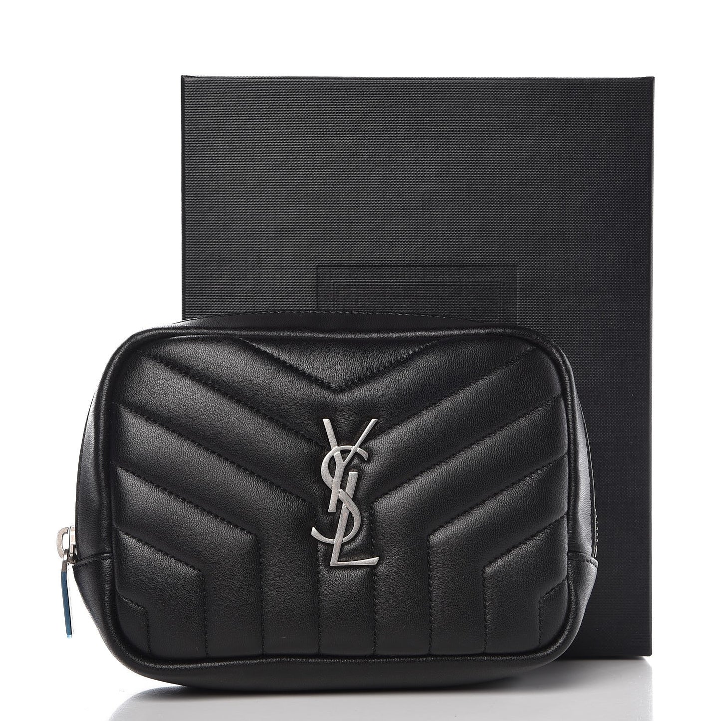 Lambskin Y Quilted Monogram Loulou Cosmetic Case Black
