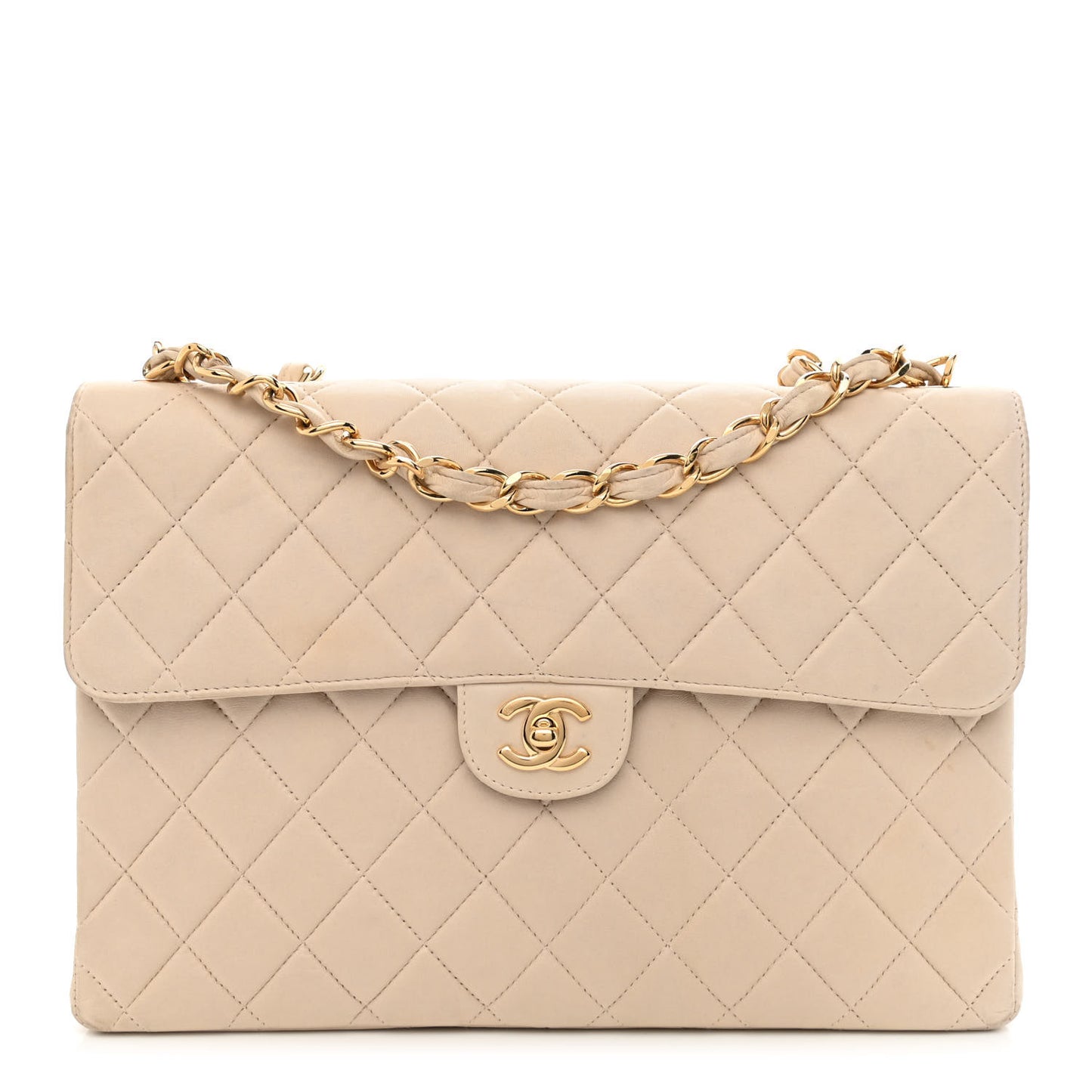 Lambskin Quilted Jumbo Single Flap Beige Clair