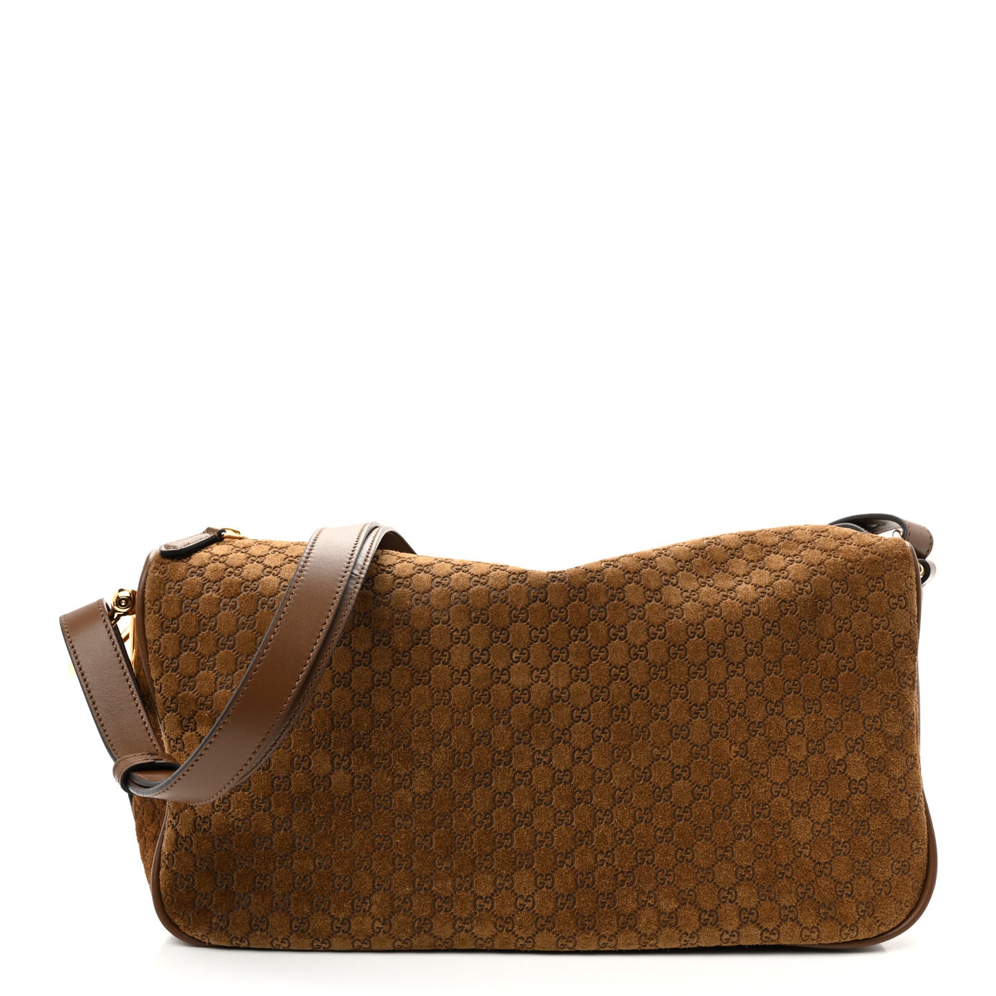 Suede GG Monogram Half Horsebit Medium Shoulder Bag Brown